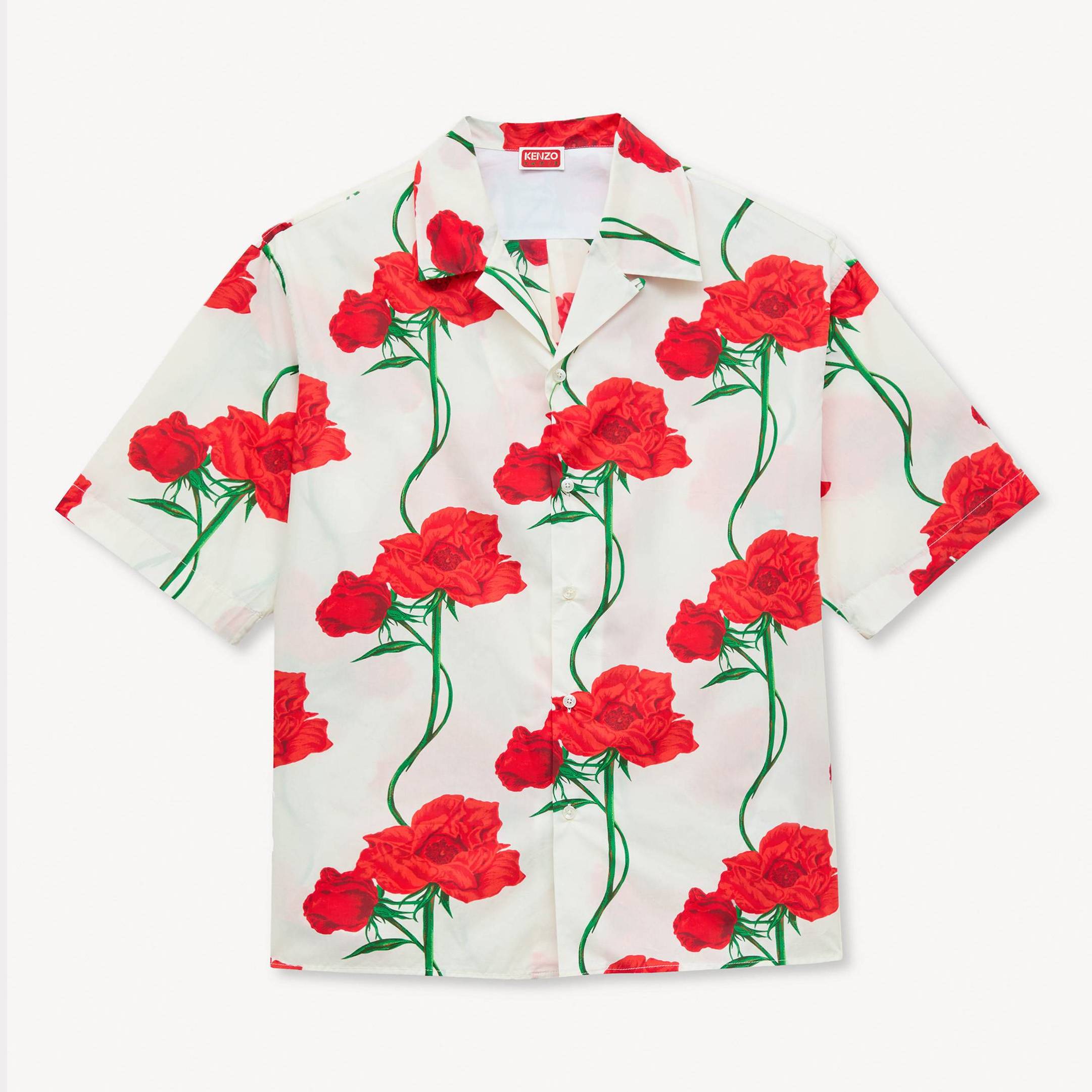 KENZO ' Archive Pink' Hawaiian Short Sleeve Shirt , Man, Ecru, Size Xl, Cotton