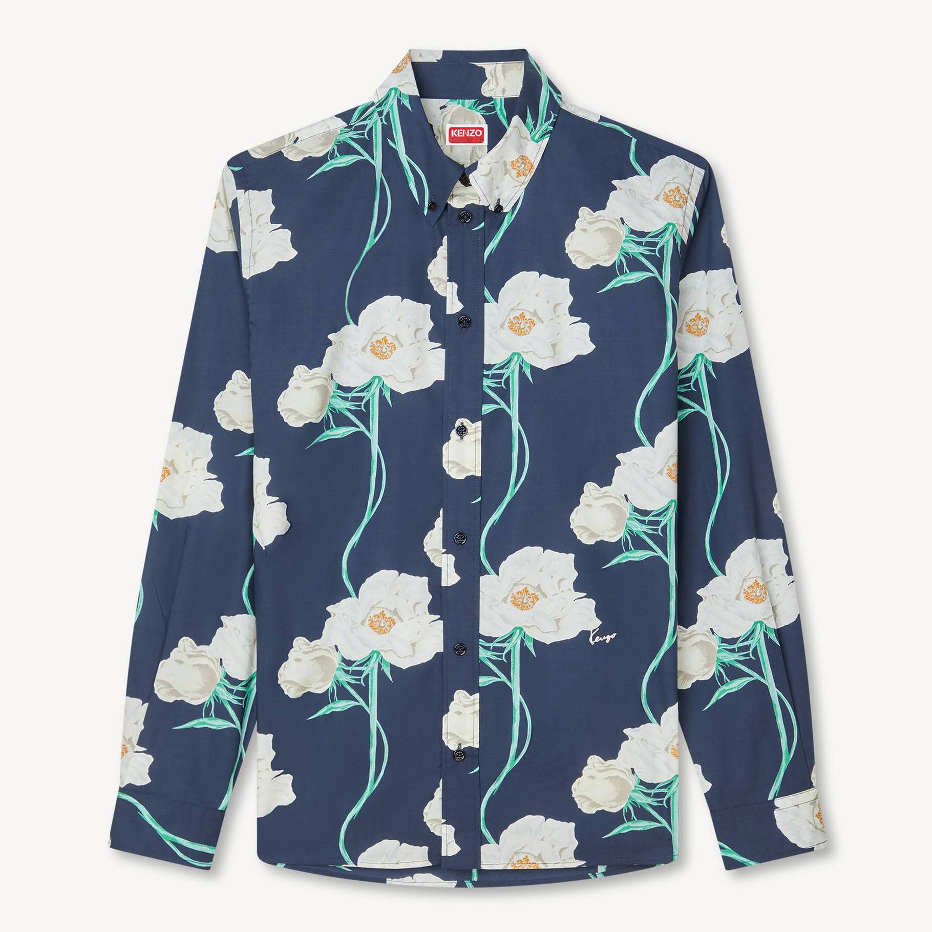 KENZO ' Archive Pink' Casual Shirt In Oxford Cotton, Man, Navy Blue, Size 42, Cotton