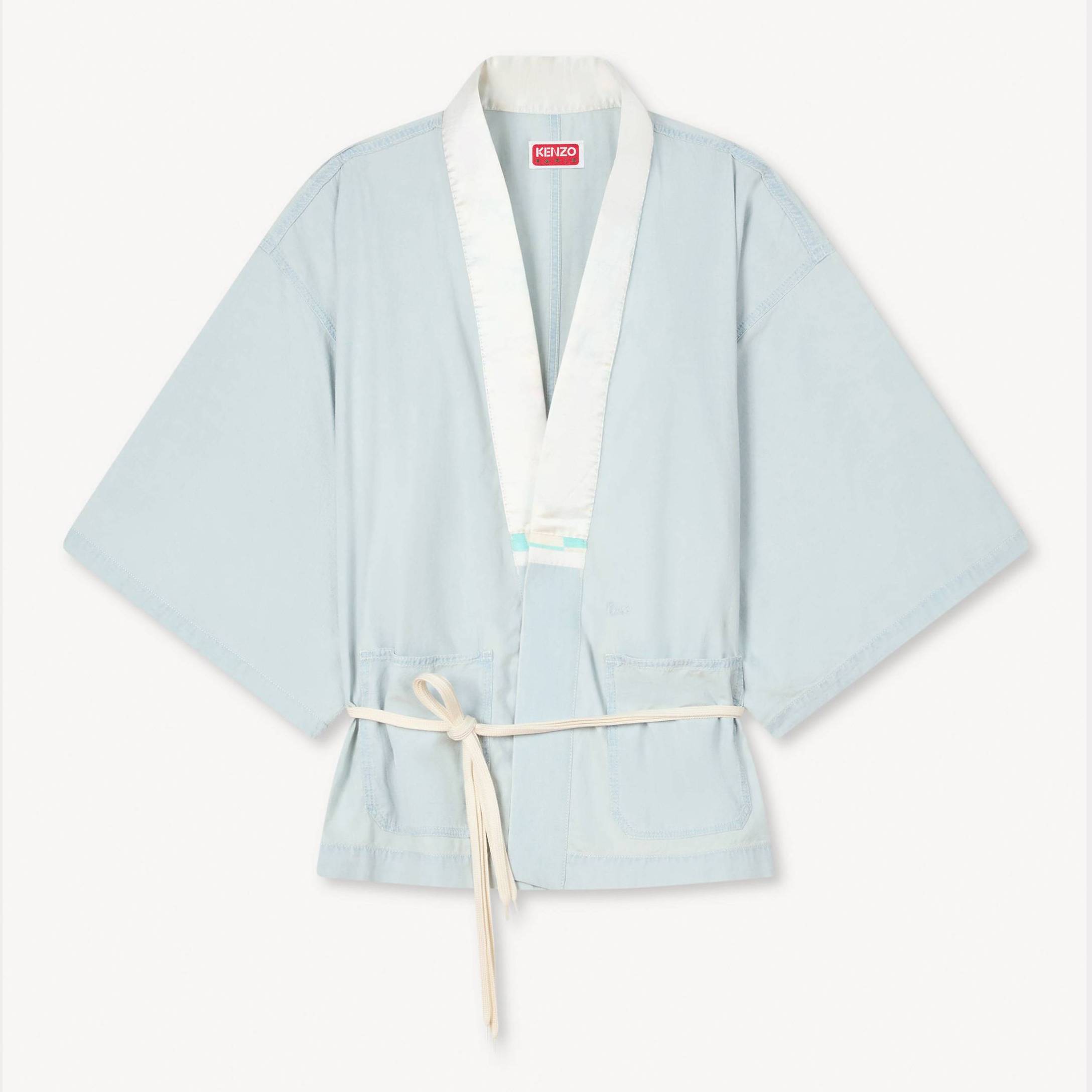 KENZO Oversized Kimono Shirt In Stone Bleach Chambray Bl Dirty Blue Denim- Mens - Size Xl