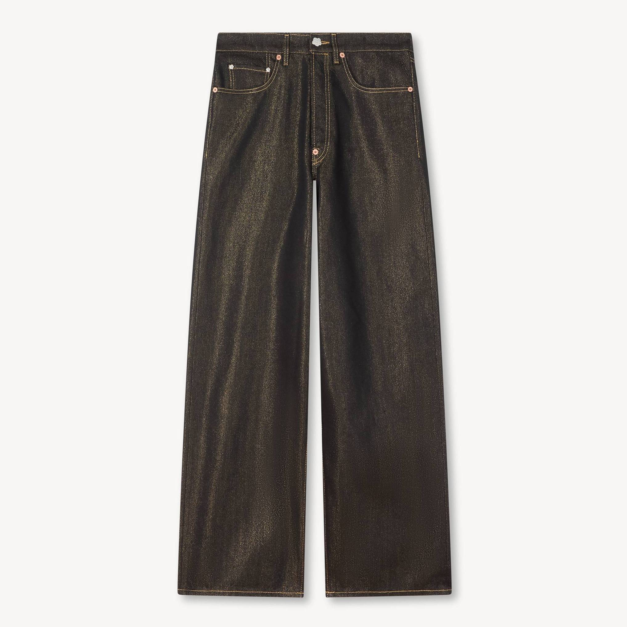 KENZO Turn Up Wide Fit Jeans In Japanese Denim, Man, Raw Black Size 27, Leather