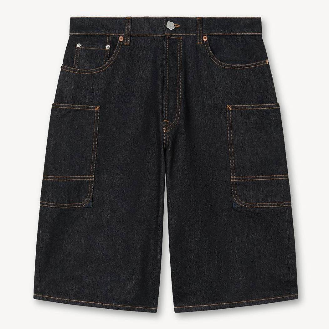 KENZO Monkey Fit Short In Japanese Denim, Man, Rinse Blue Size 32, Leather