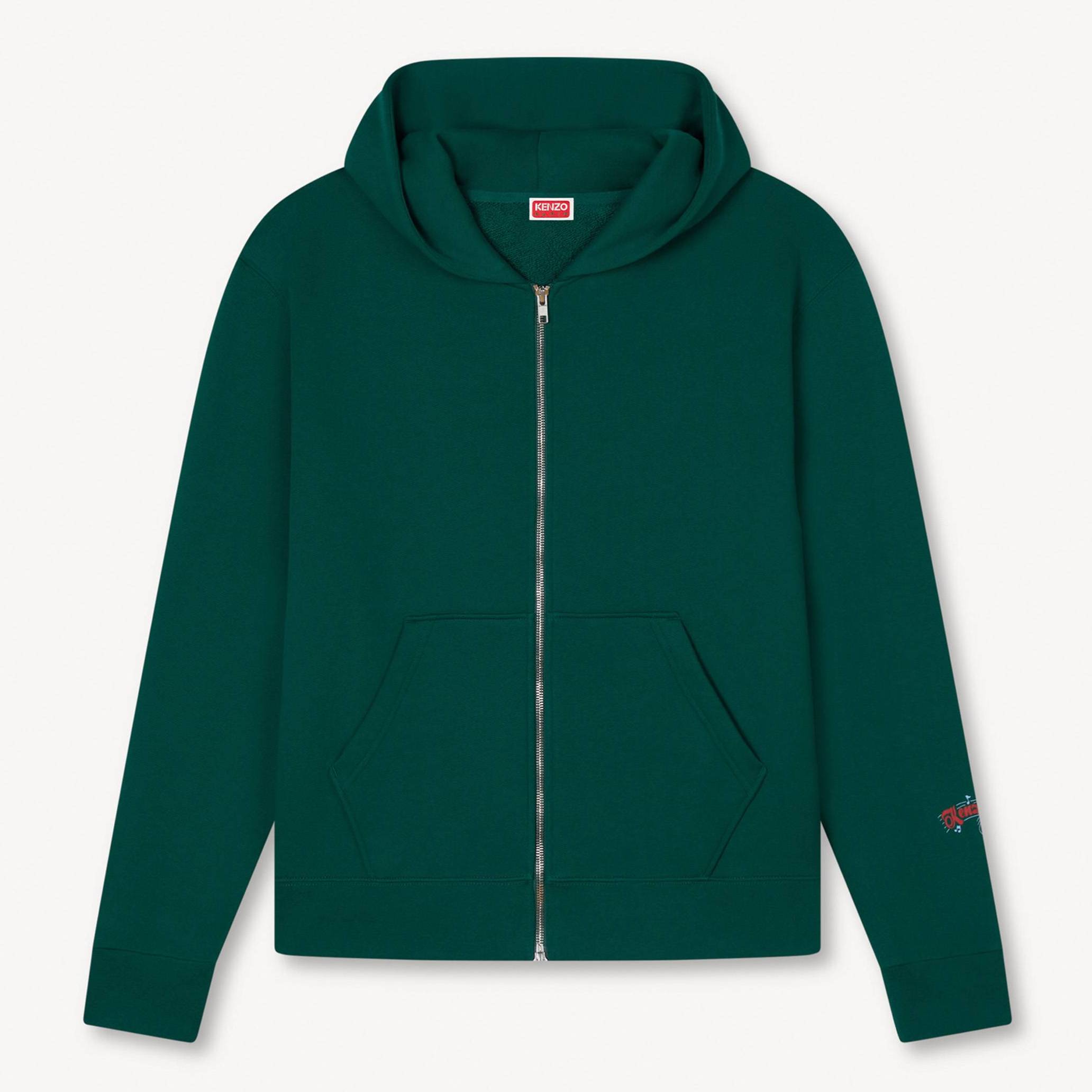 KENZO ' Winter Holidays' Zip Up Hoodie , Man, Bottle Green, Size L, Cotton