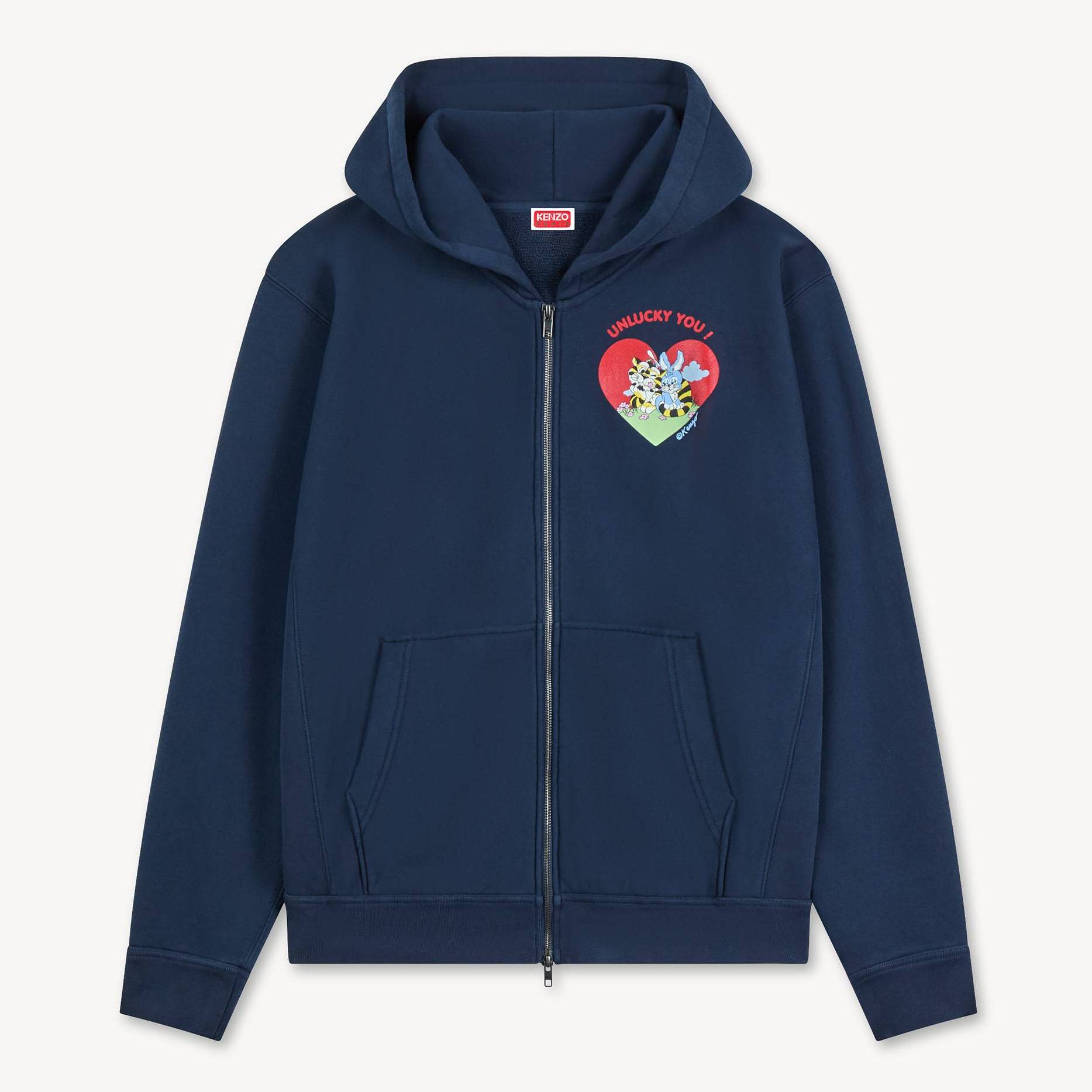 KENZO ' Cartoon' Zip Up Hoodie , Man, Navy Blue, Size L, Cotton