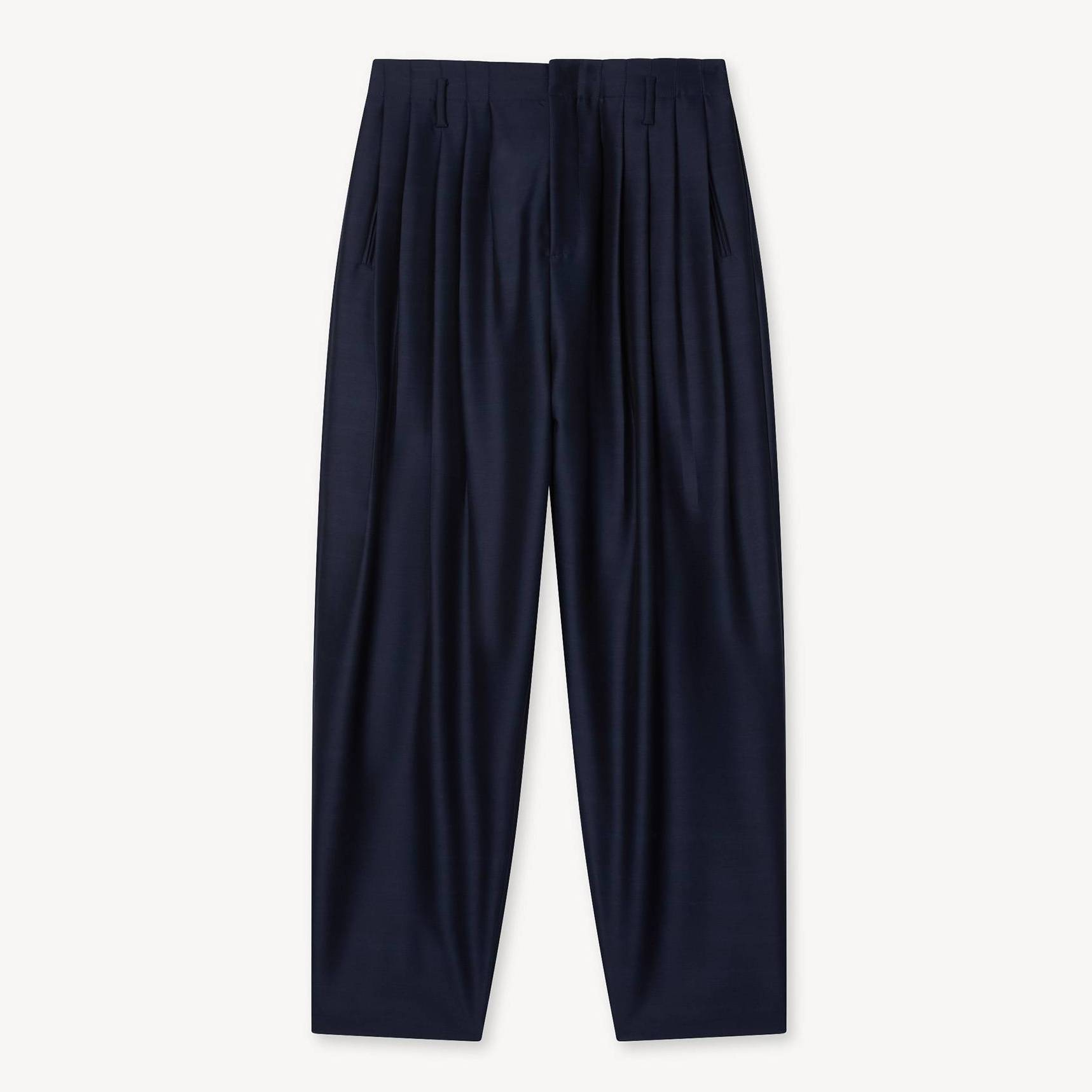 KENZO Pleated Pants Silk, Man, Navy Blue, Size 40,