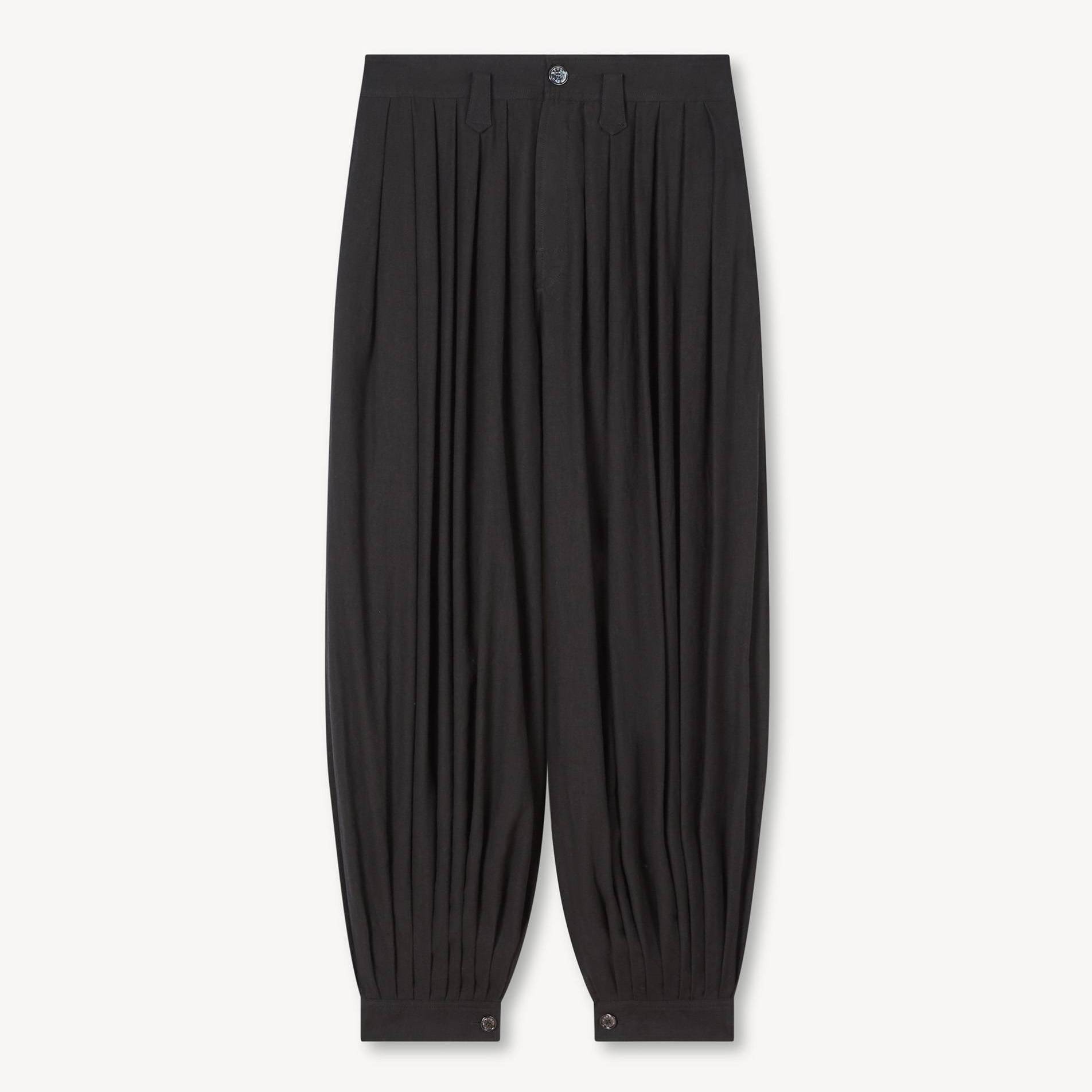KENZO Balloon Pleated Pants In Cotton Hemp Black- Mens - Size 44