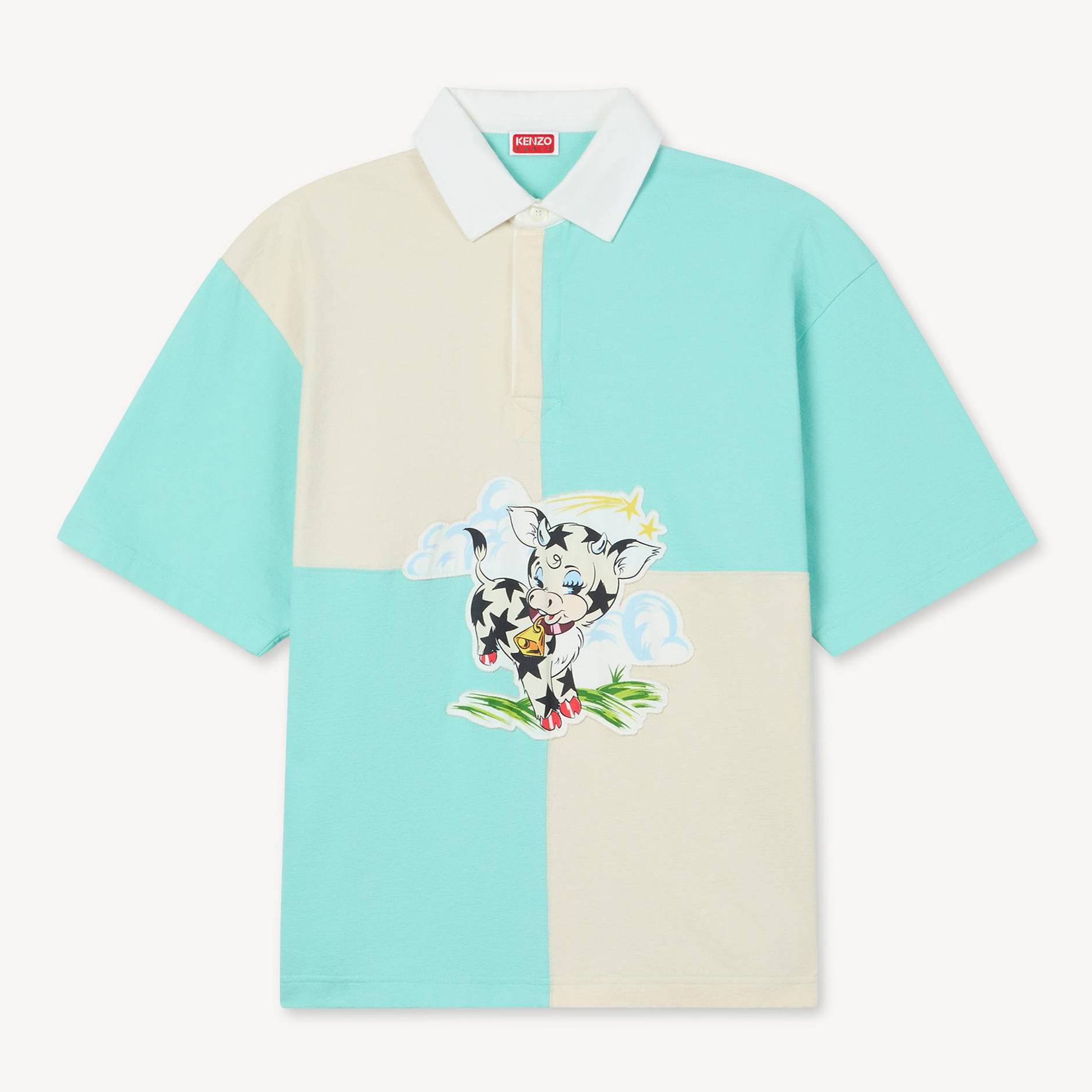 KENZO ' Cartoon' Relax Polo In Heavy Cotton, Man, Aqua, Size M, Cotton