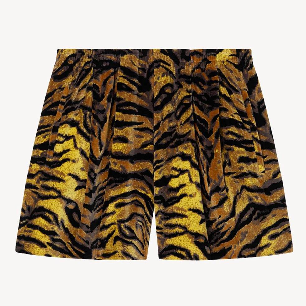 KENZO 'Kenzo Tiger' Track Shorts In Velvet Jacquard Marigold- Mens - Size S