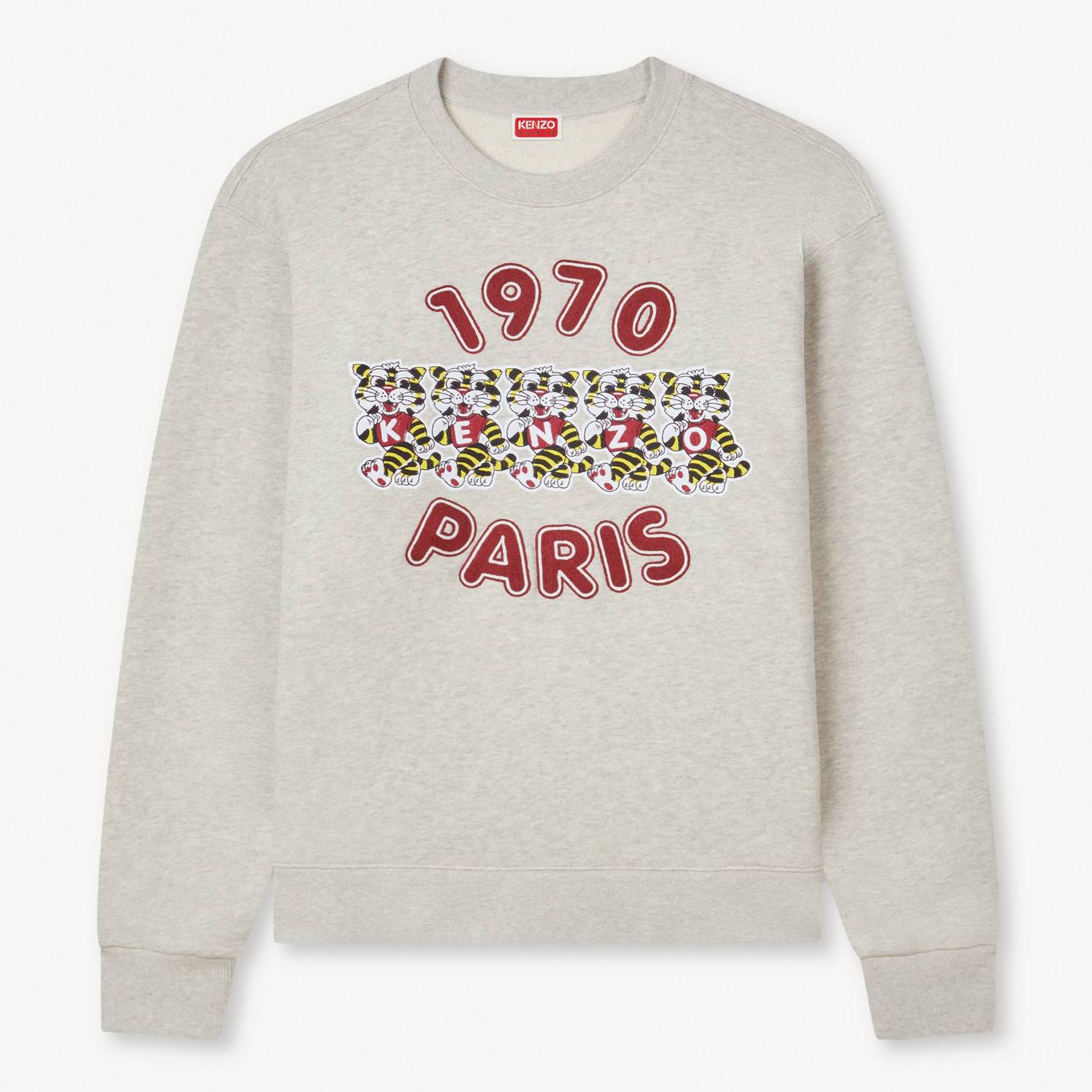 KENZO ' Wild Tiger' Embroidered Sweatshirt , Man, Pale Gray, Size Xl, Cotton