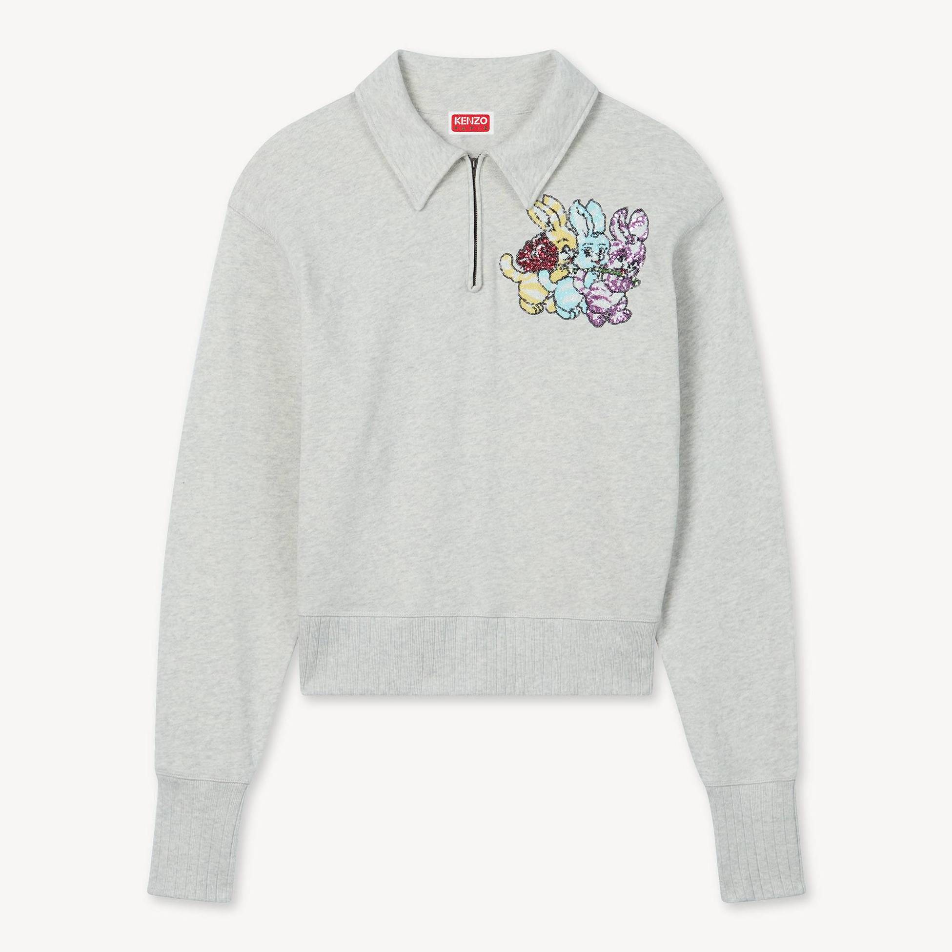 KENZO ' Cartoon' Polo Sweatshirt , Man, Pale Gray, Size M, Cotton