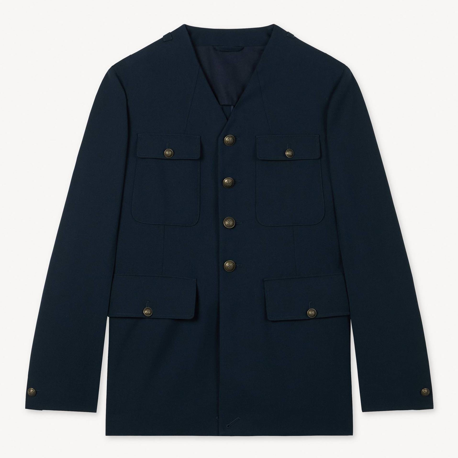 KENZO Collarless Military Jacket, Man, Navy Blue, Size 54, Wool
