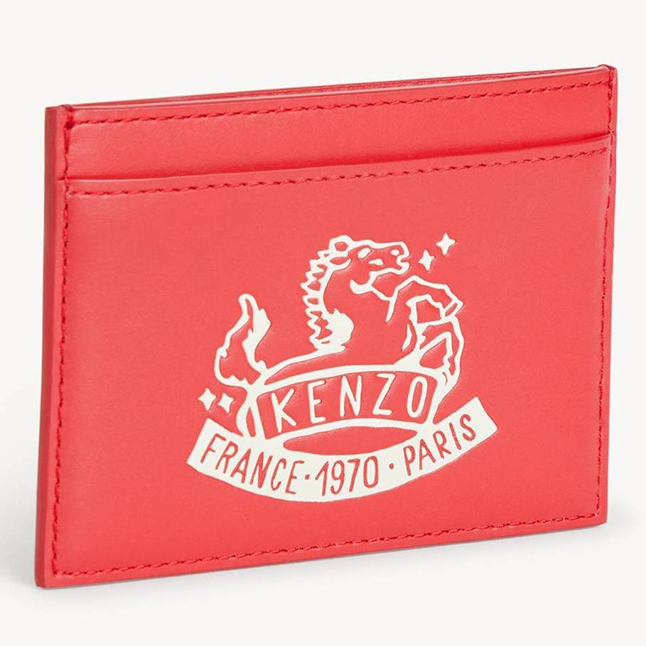 KENZO 'Lunar New Year' Card Holder In Leather, Cherry Red, - Mens