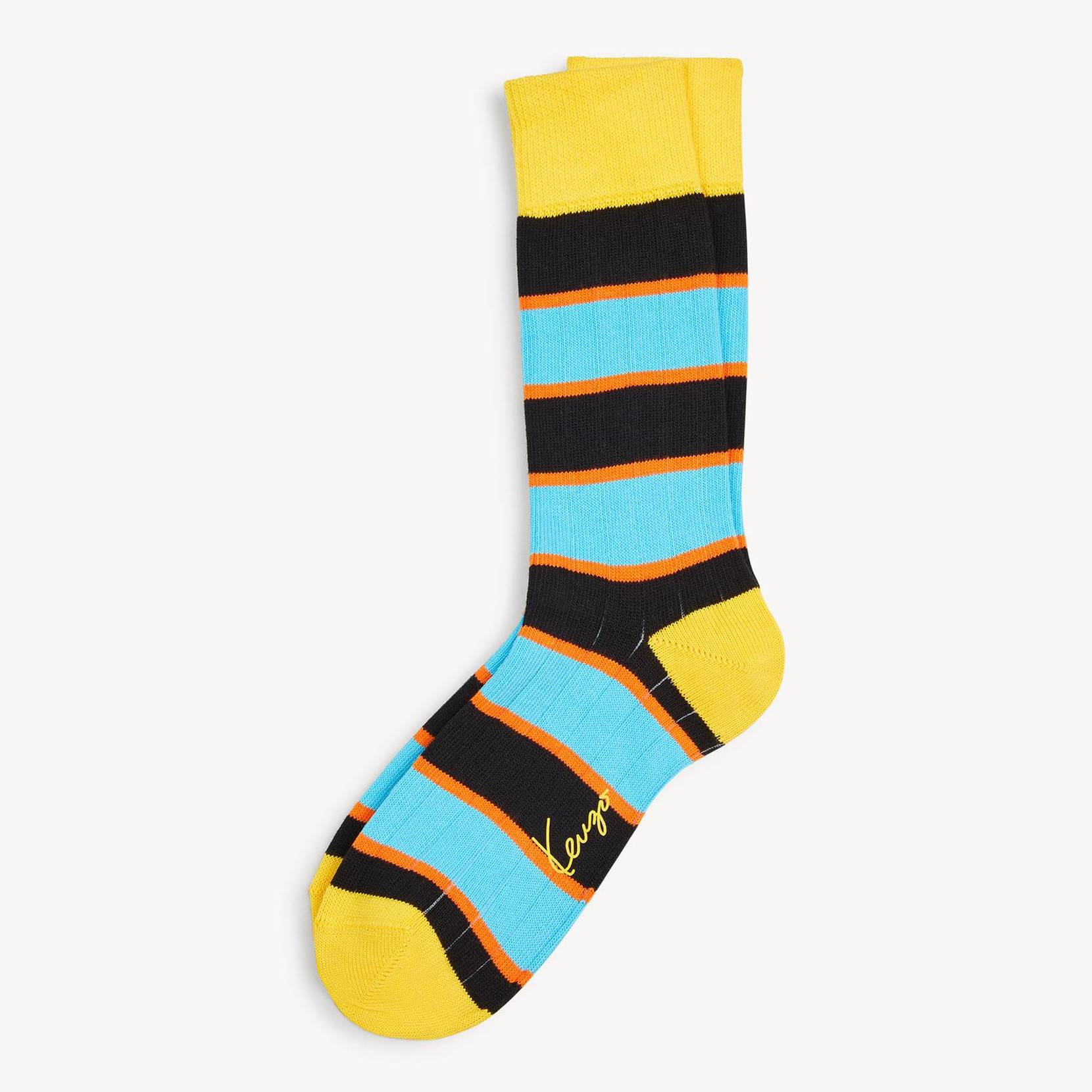 KENZO Stripe Socks In Cotton Black Mens - Size 36-38