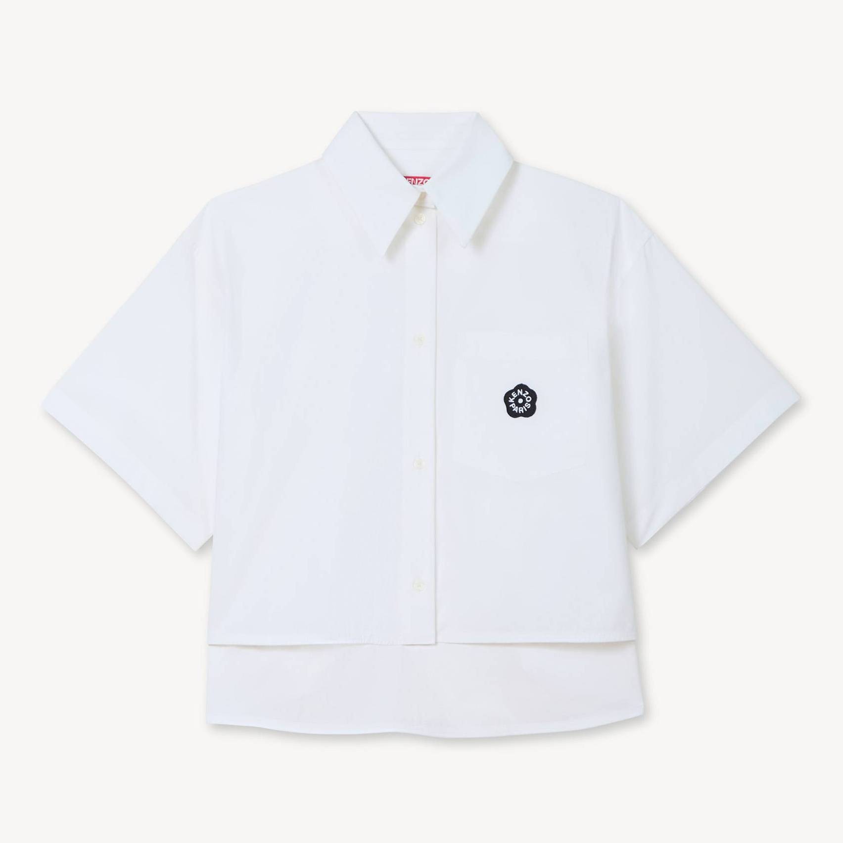 KENZO 'Boke Flower 2.0' Embroidered Short Slevee Shirt In Cotton Poplin, White, Womens , 42