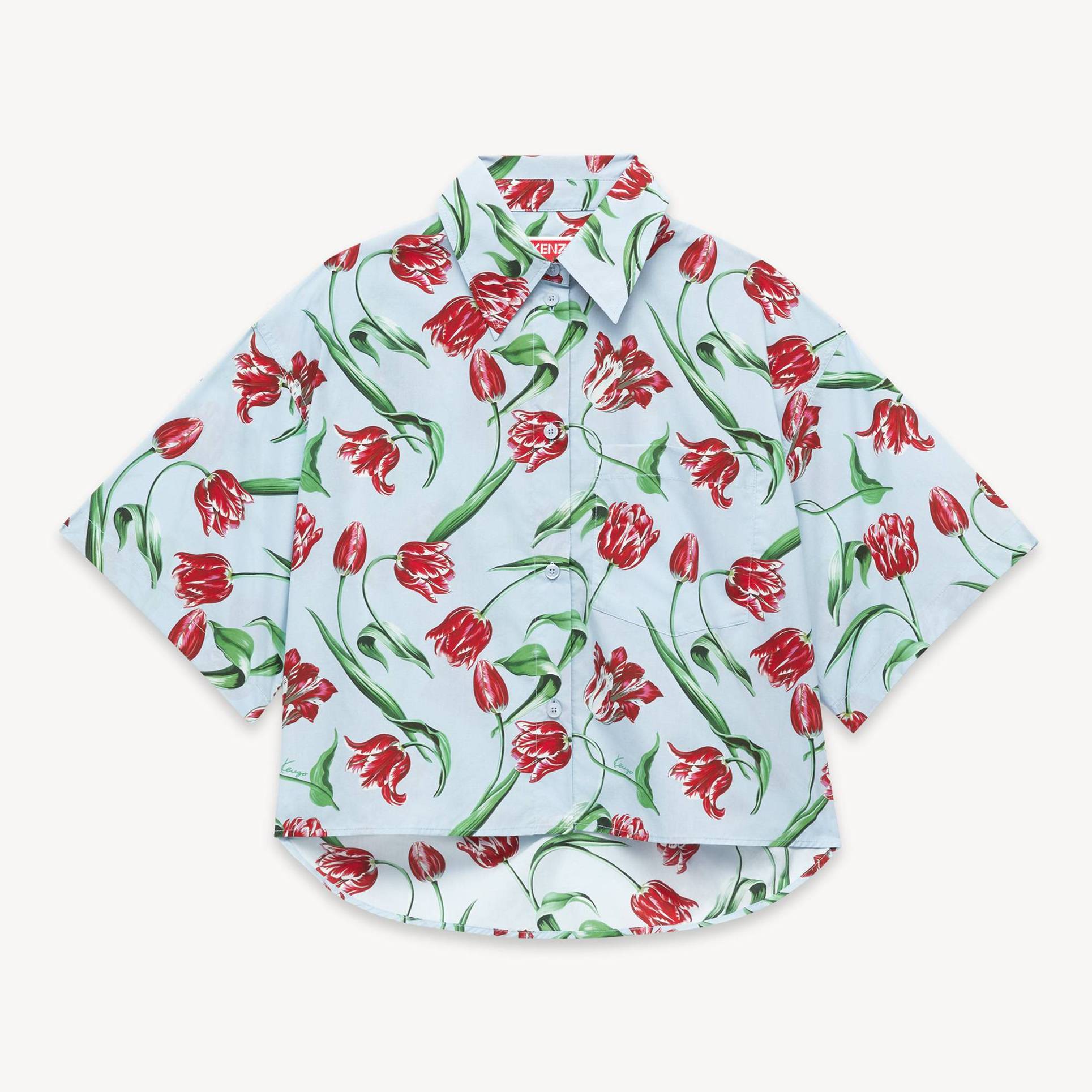 KENZO ' Tulip' Short Sleeve Shirt Poplin, Woman, Light Blue, Size 38,