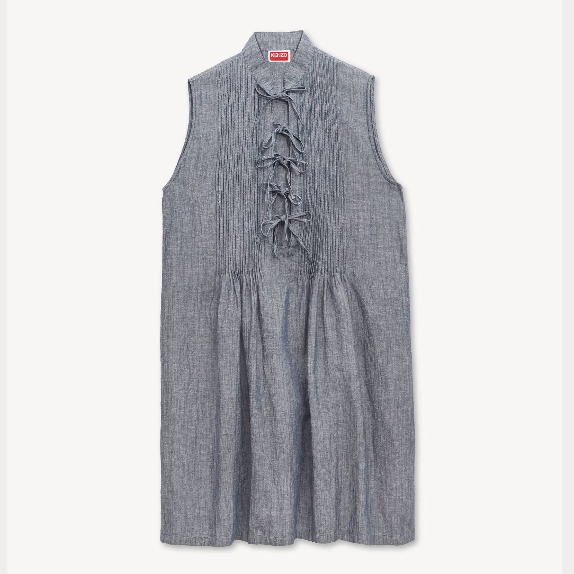 KENZO Short Dress In Washed Mixed Linen Denim, Woman, Blue Black, Size L, Cotton
