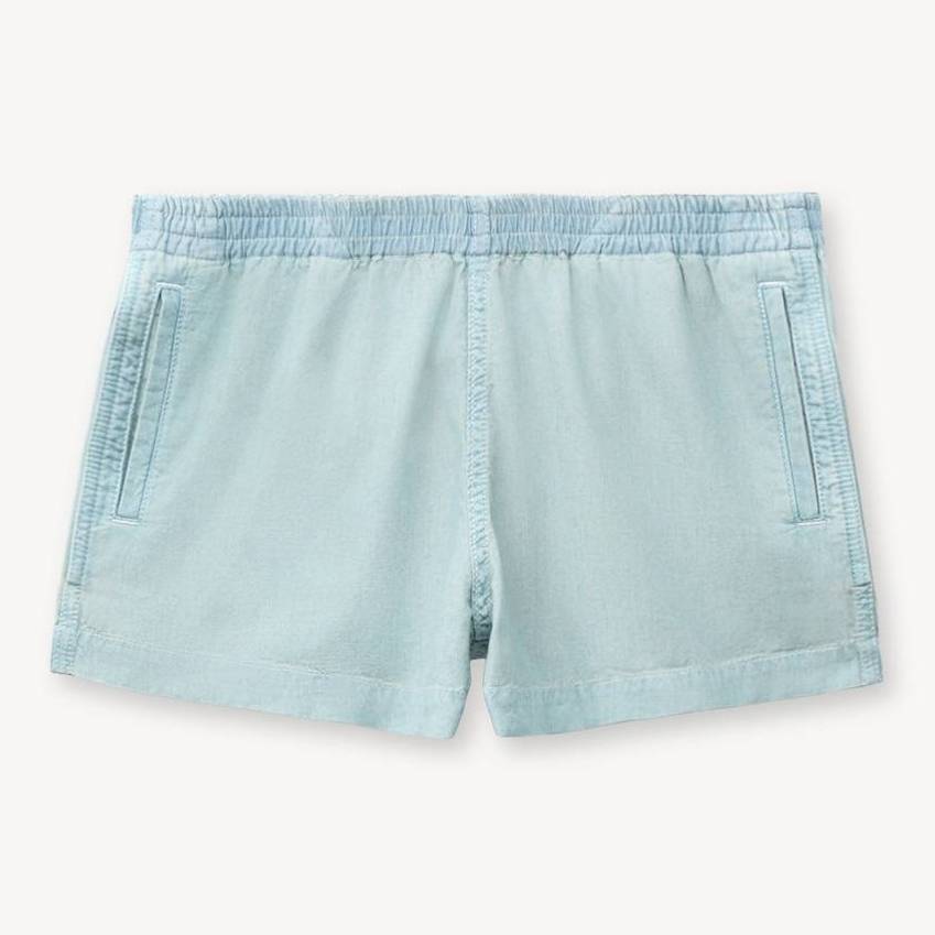 KENZO ' Sounds' Shorts In Washed Chambray, Woman, Stone Bl Dirty Blue Denim, Size S, Cotton