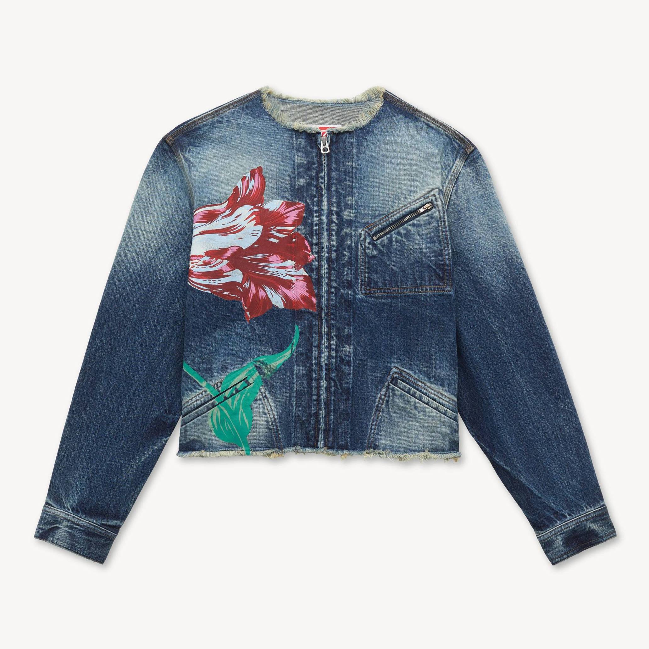 KENZO 'Kenzo Tulip' Chore Jacket In Japanese Denim Medium Stone Blue Womens - Size L