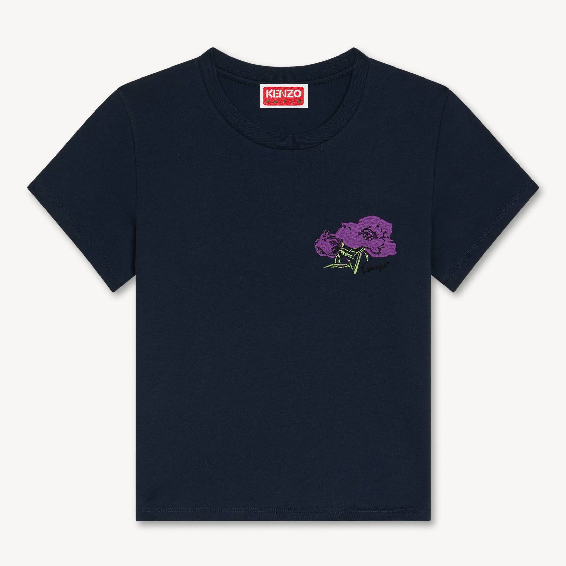 KENZO ' Pop Pink' Embroidred T-shirt , Woman, Navy Blue, Size S, Cotton