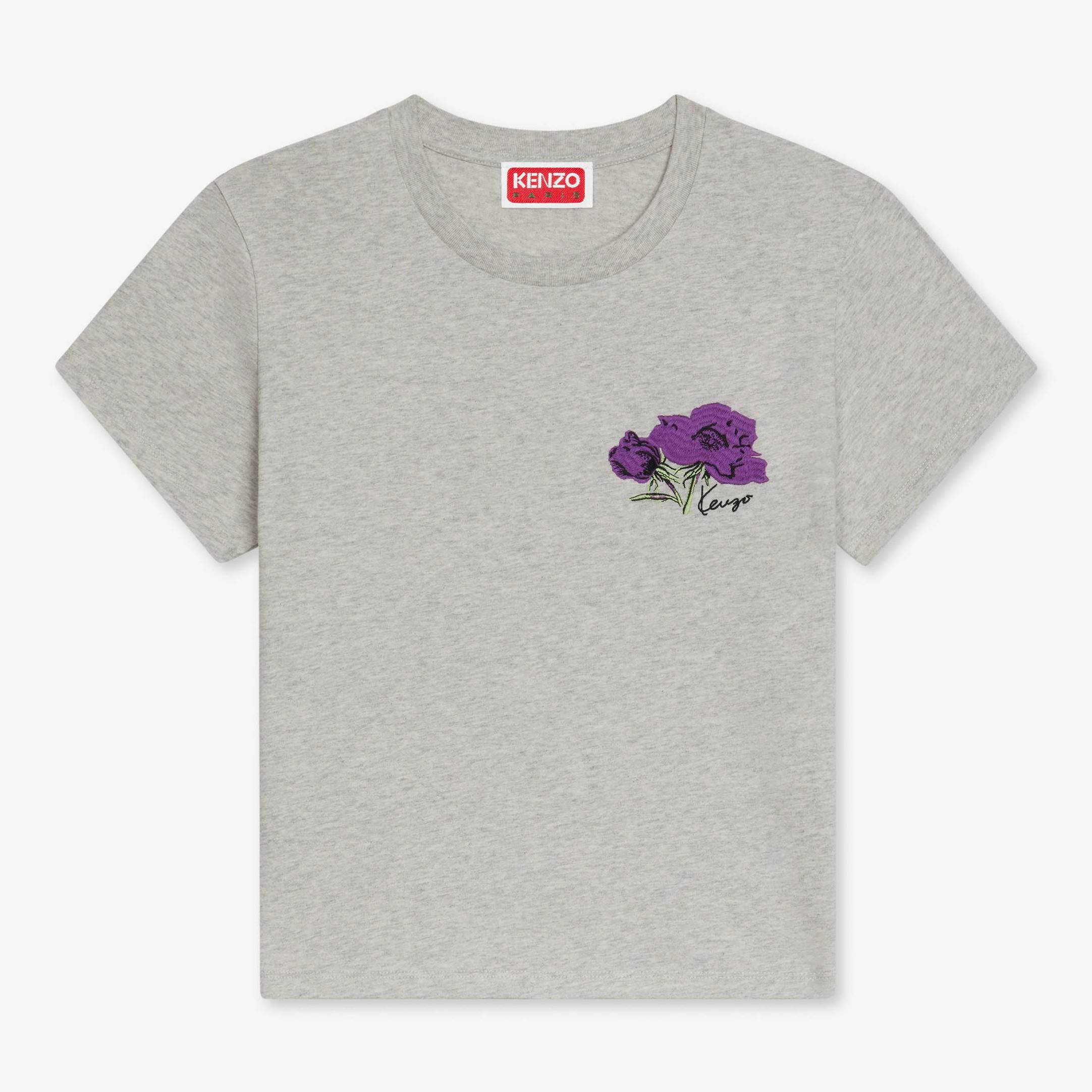 KENZO 'Kenzo Pop Rose' Embroidred T-shirt In Cotton Pale Grey - Womens Size Xl