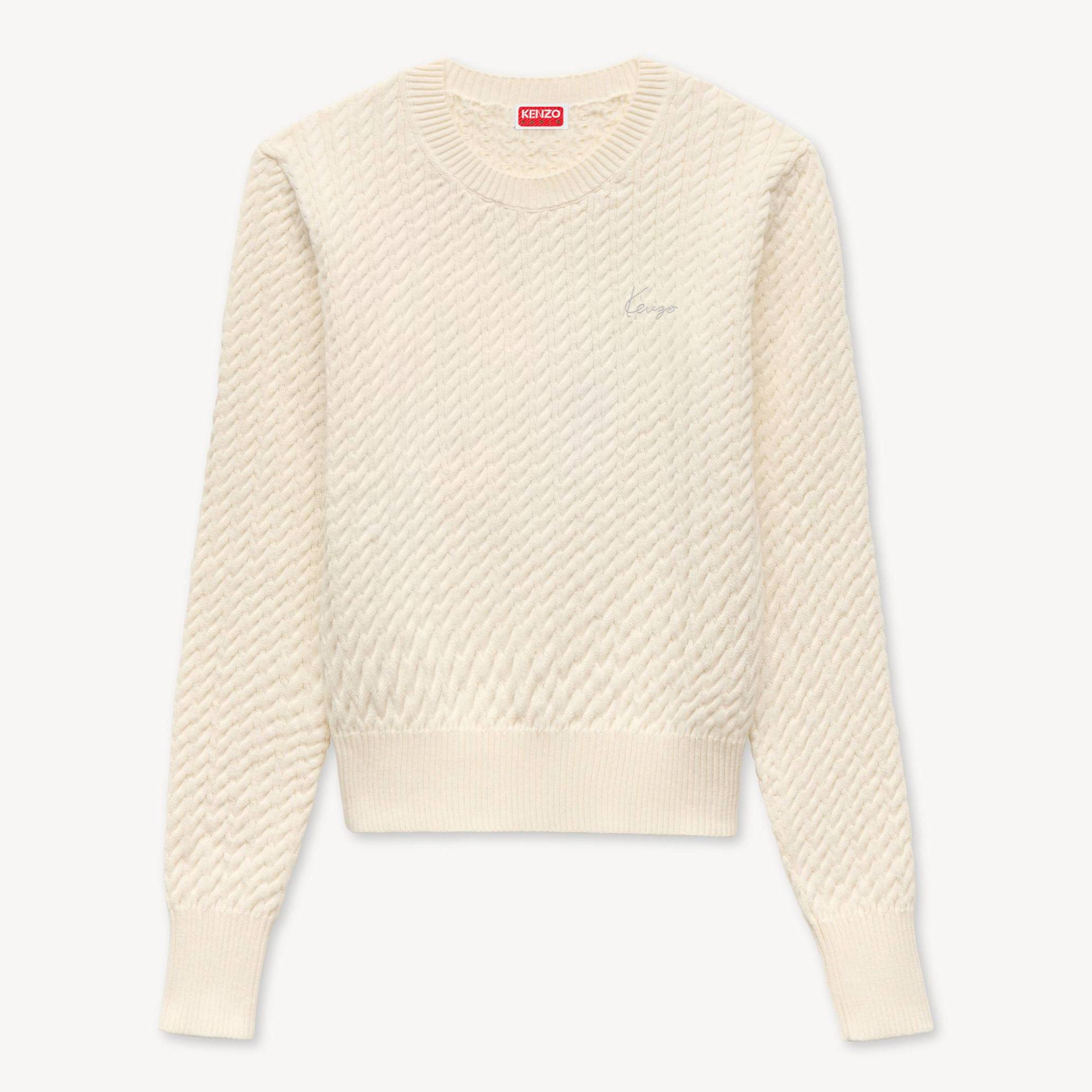 KENZO ' Signature' Embroidered Loose Knit Sweater Wool, Woman, Off White, Size M,