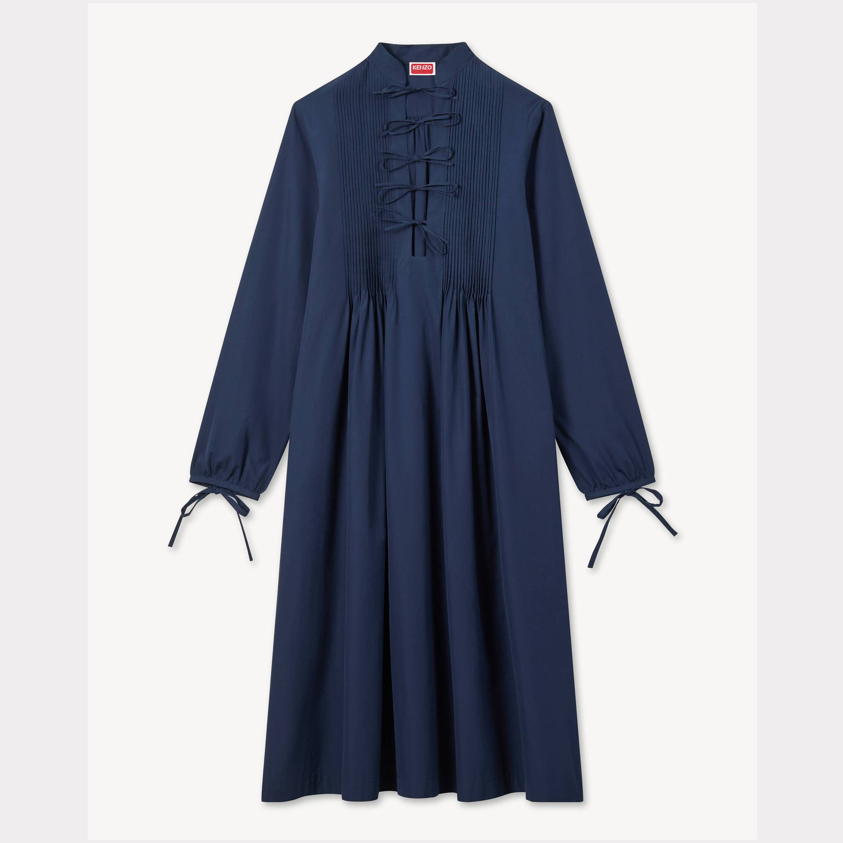 KENZO Long Sleeve Midi Dress In Light Cotton Poplin, Woman, Blue Black, Size 38,