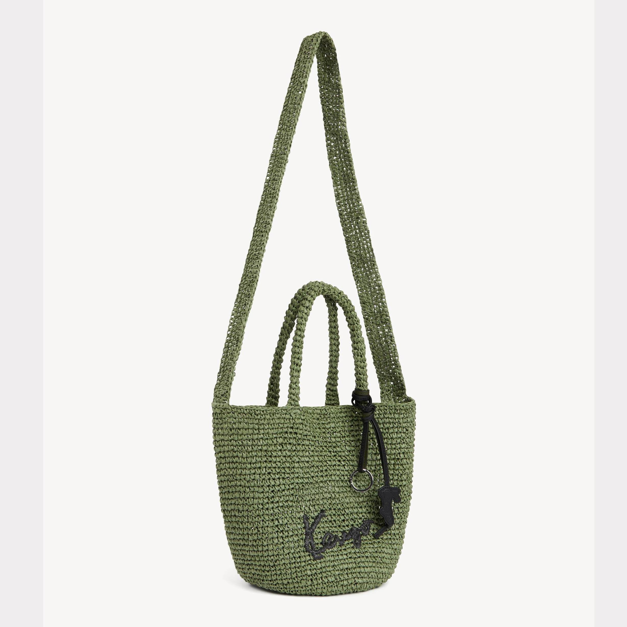 KENZO Small Basket In Raffia, Woman, Khaki, Leather