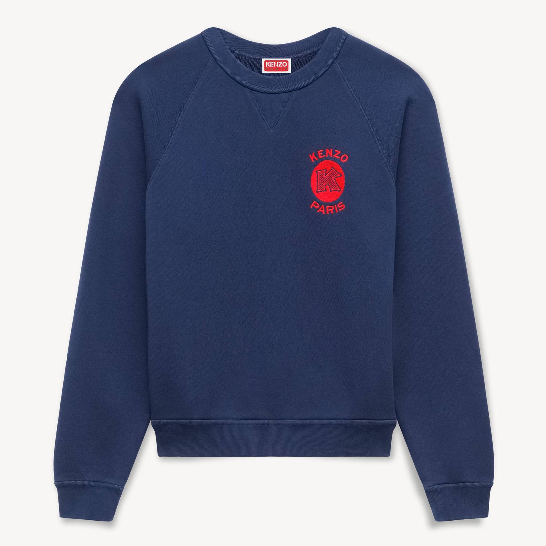 KENZO ' Paris Emblem' Embroidered Sweatshirt , Woman, Blue Black, Size L, Cotton
