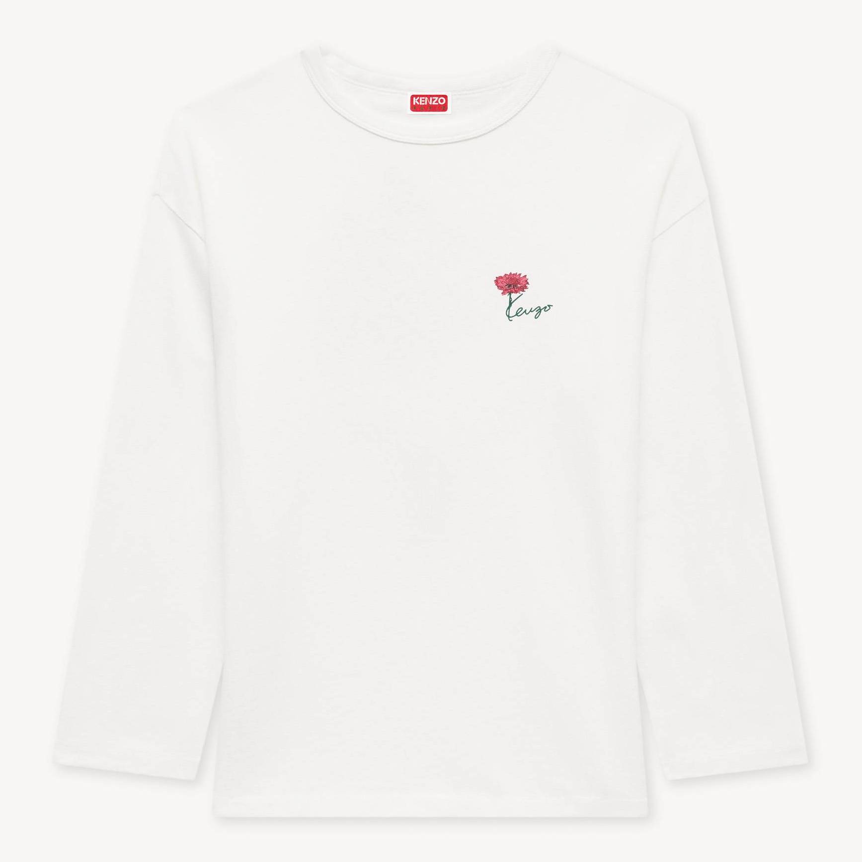 KENZO ' Tulip' Long Sleeves Relax T-shirt , Woman, Off White, Size L, Cotton