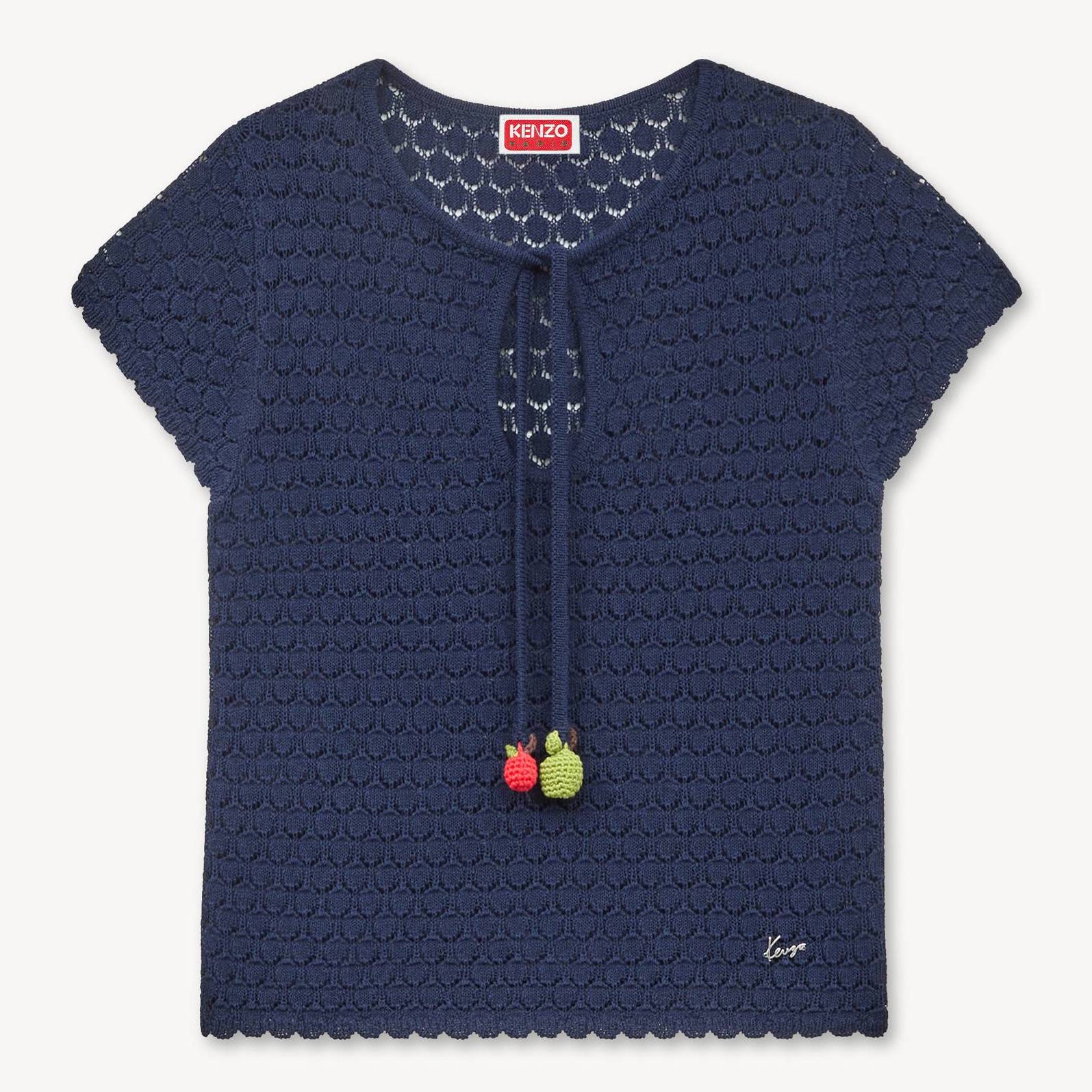 KENZO 'Kenzo Appel Pop' Crochet Top Blue Black - Womens Size Xl