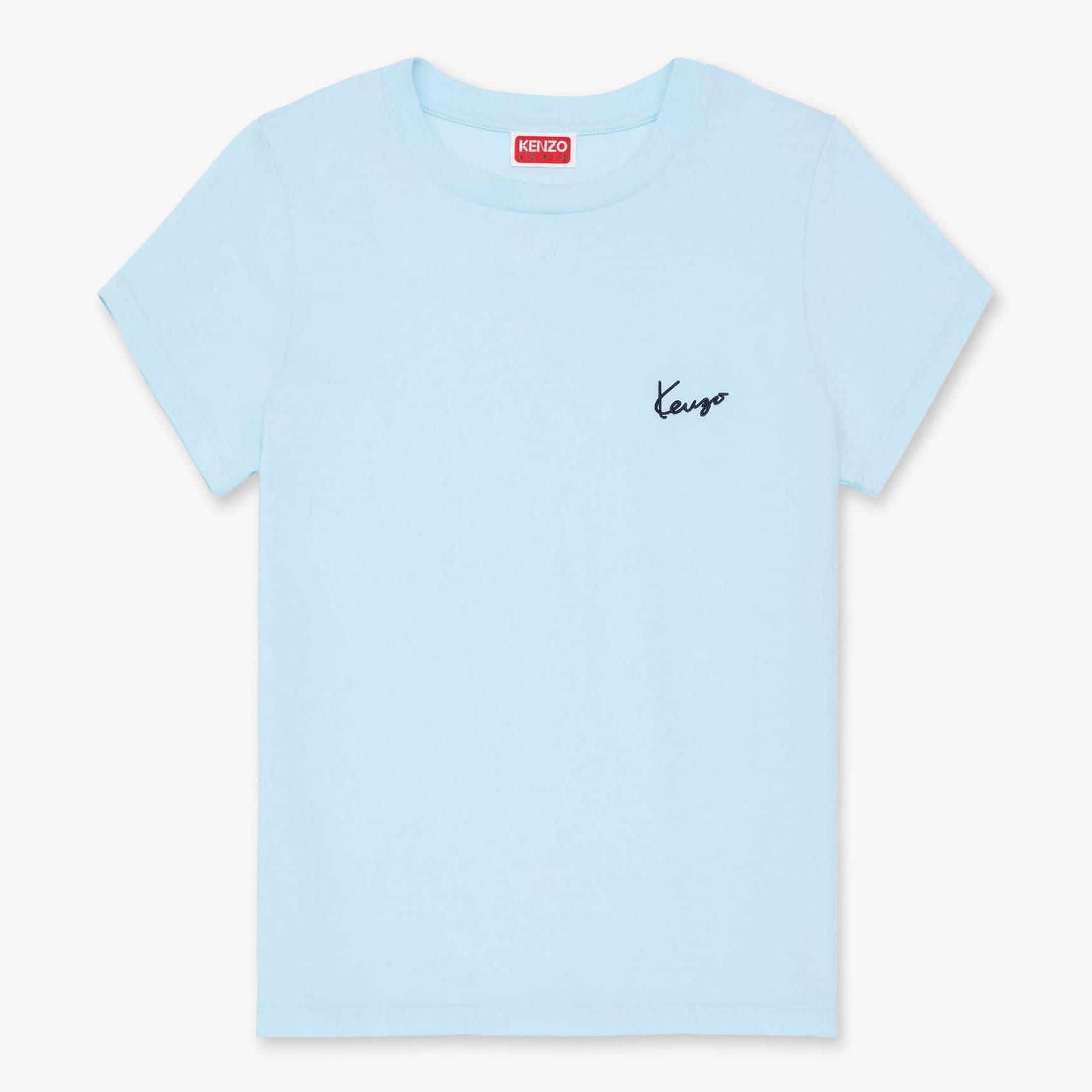 KENZO ' Signature' Embroidered T-shirt , Woman, Light Blue, Size S, Cotton