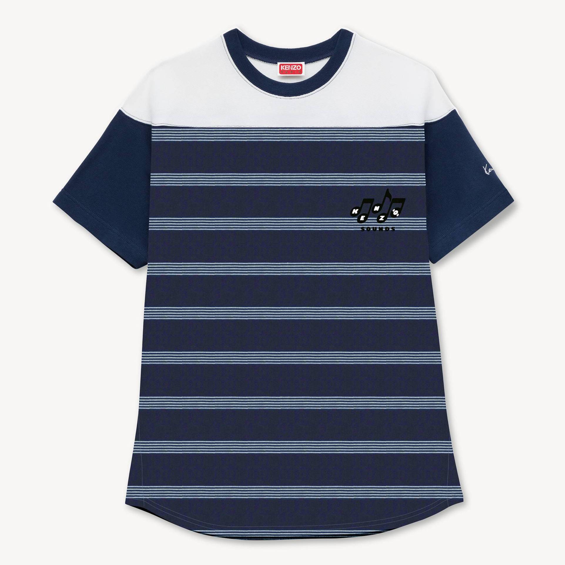 KENZO ' Sounds' Embroidered Mariniere T-shirt , Woman, Blue Black, Size M, Cotton