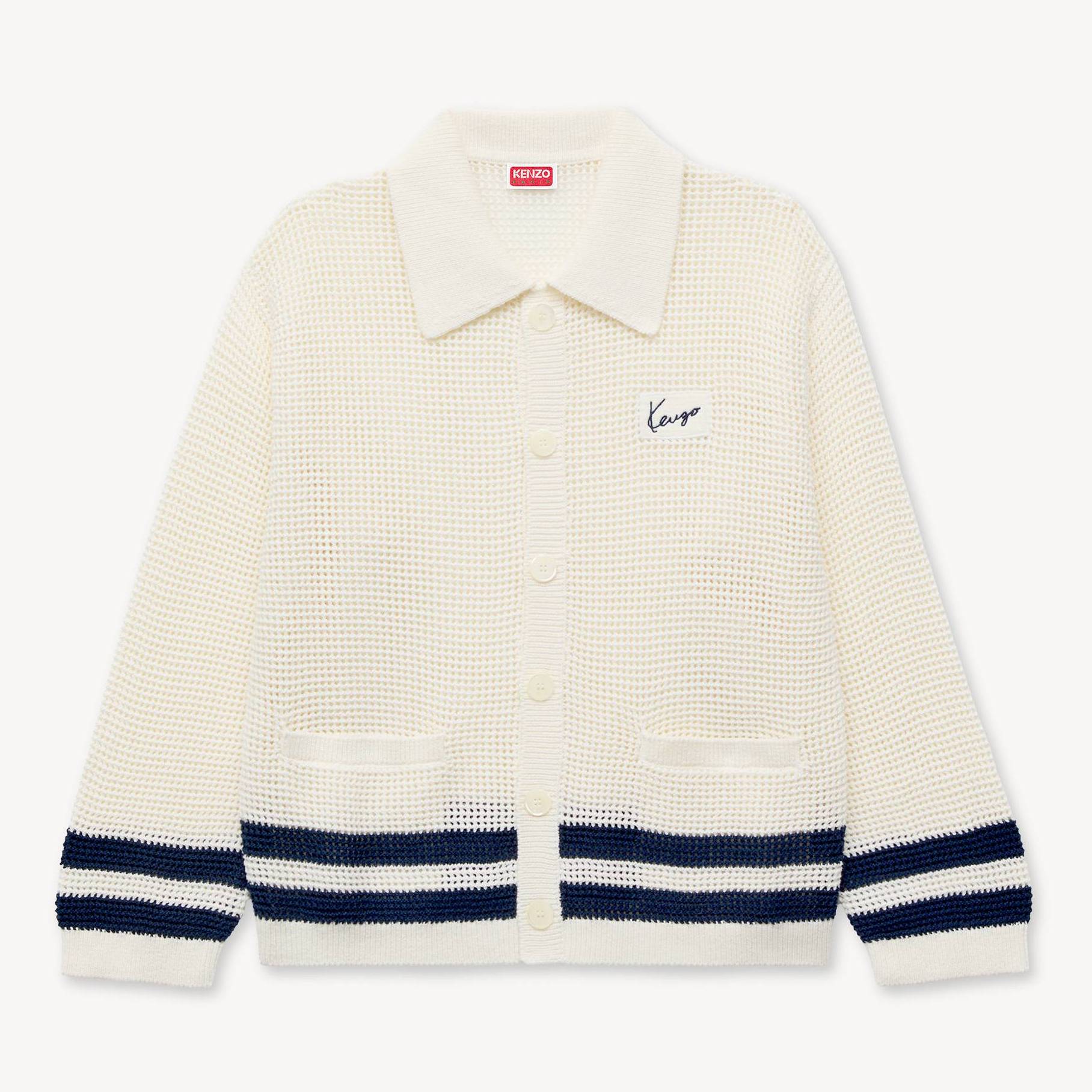 KENZO Polo Collar Cardigan In Mesh, Man, Off White, Size M, Cotton