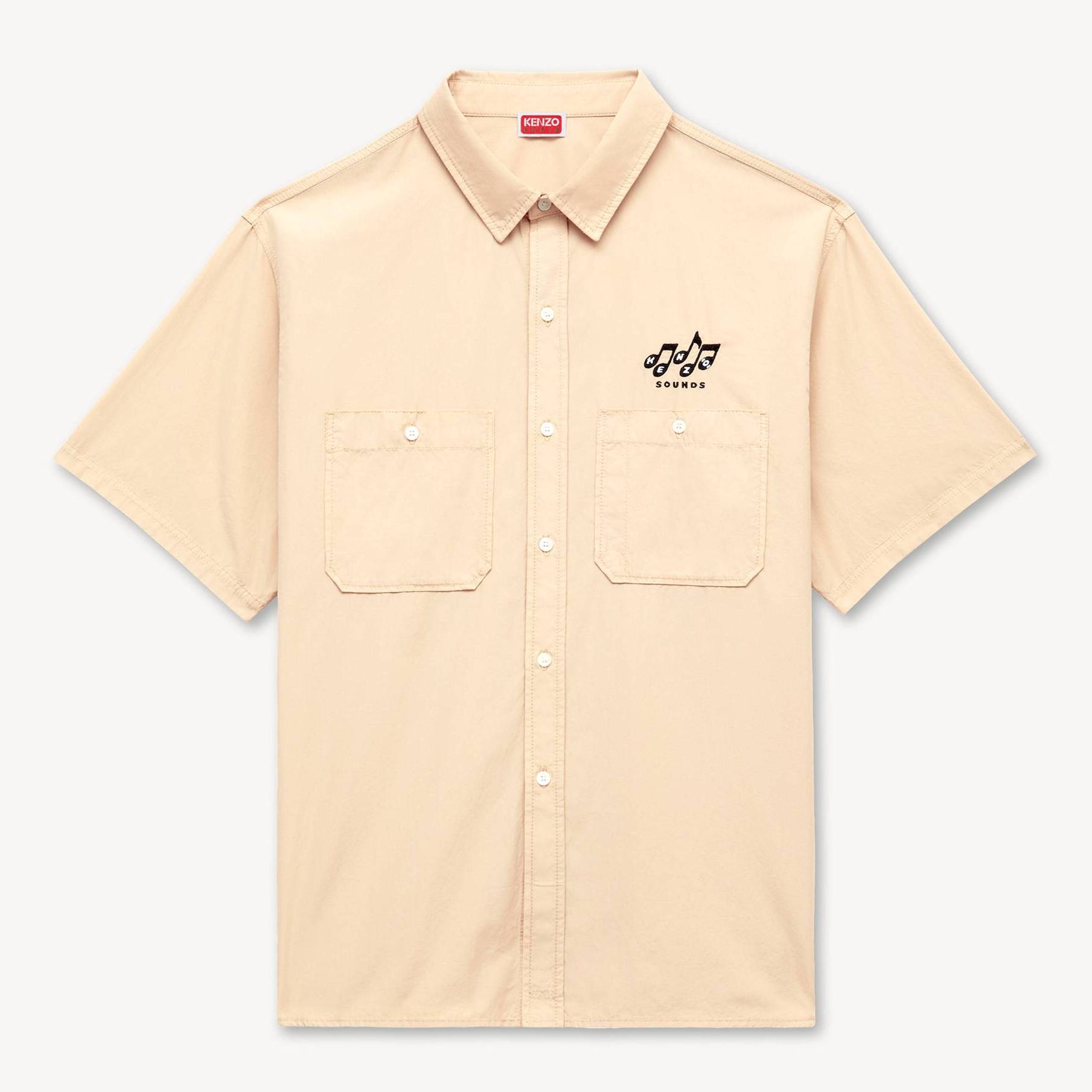 KENZO 'Kenzo Sounds' Casual Short Sleeve Shirt In Cotton Beige- Mens - Size Xl