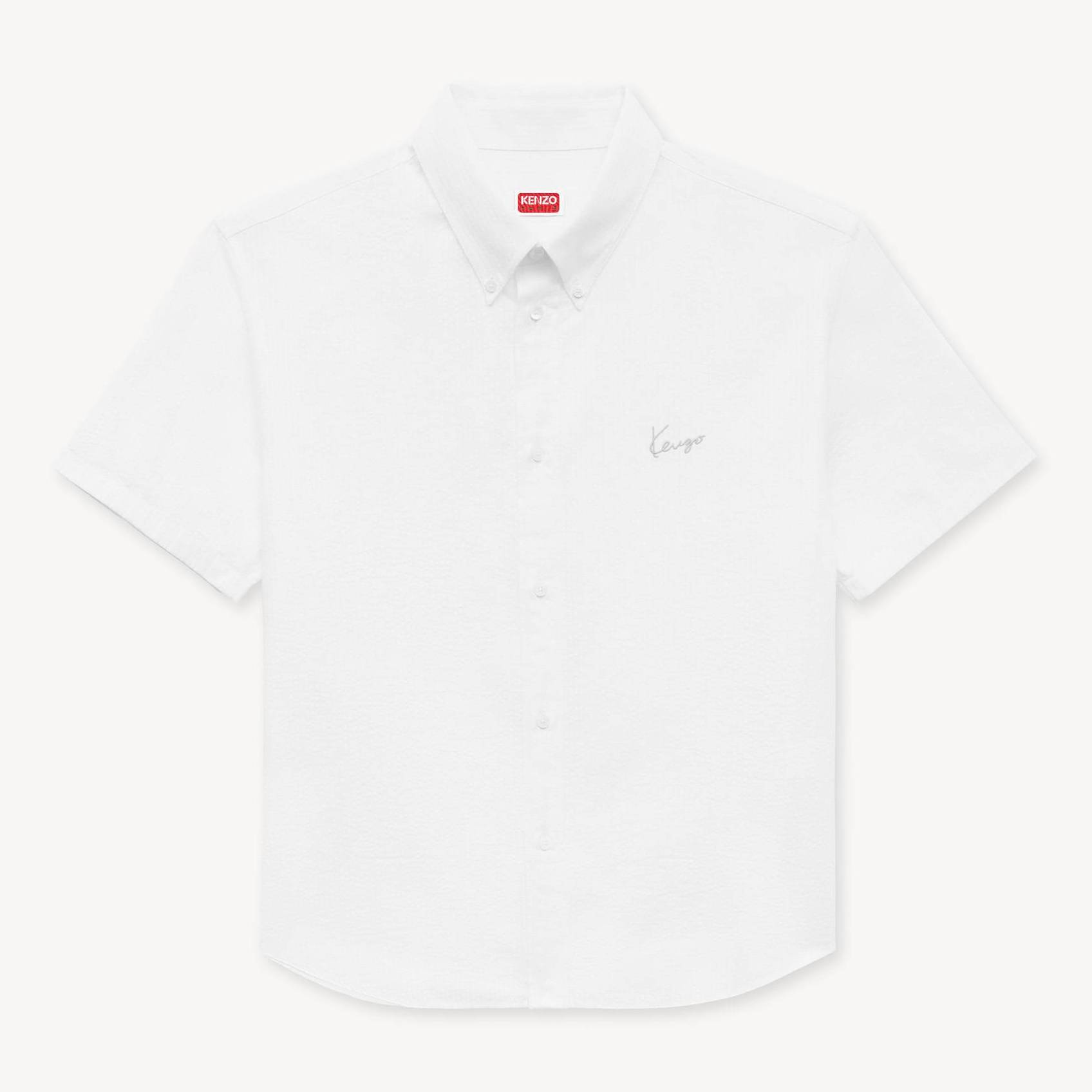 KENZO ' Signature' Casual Short Sleeve Shirt In Seersucker Cotton, Man, White, Size S, Cotton