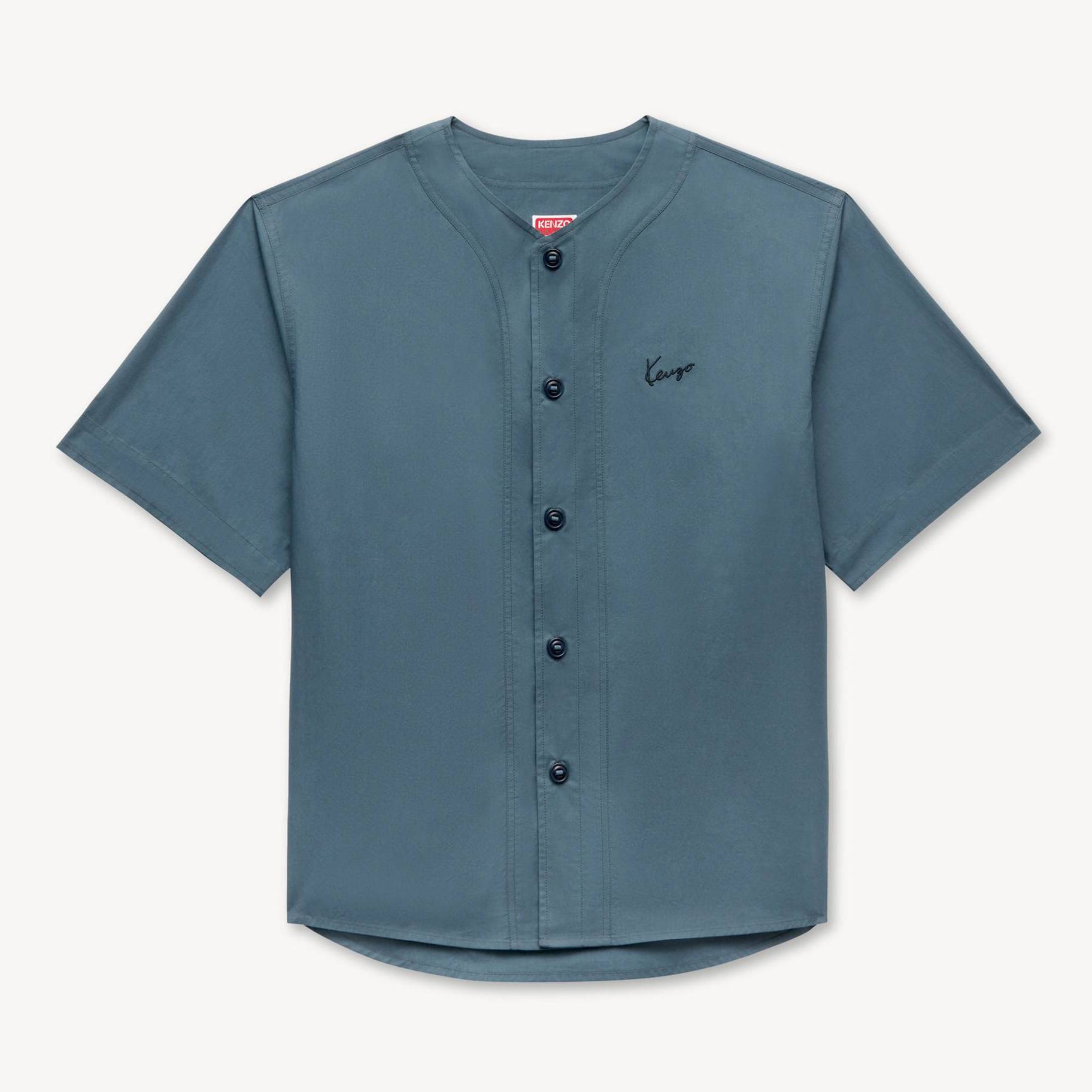 KENZO ' Signature' Baseball Short Sleeve Shirt Poplin, Man, Anthracite, Size Xl,