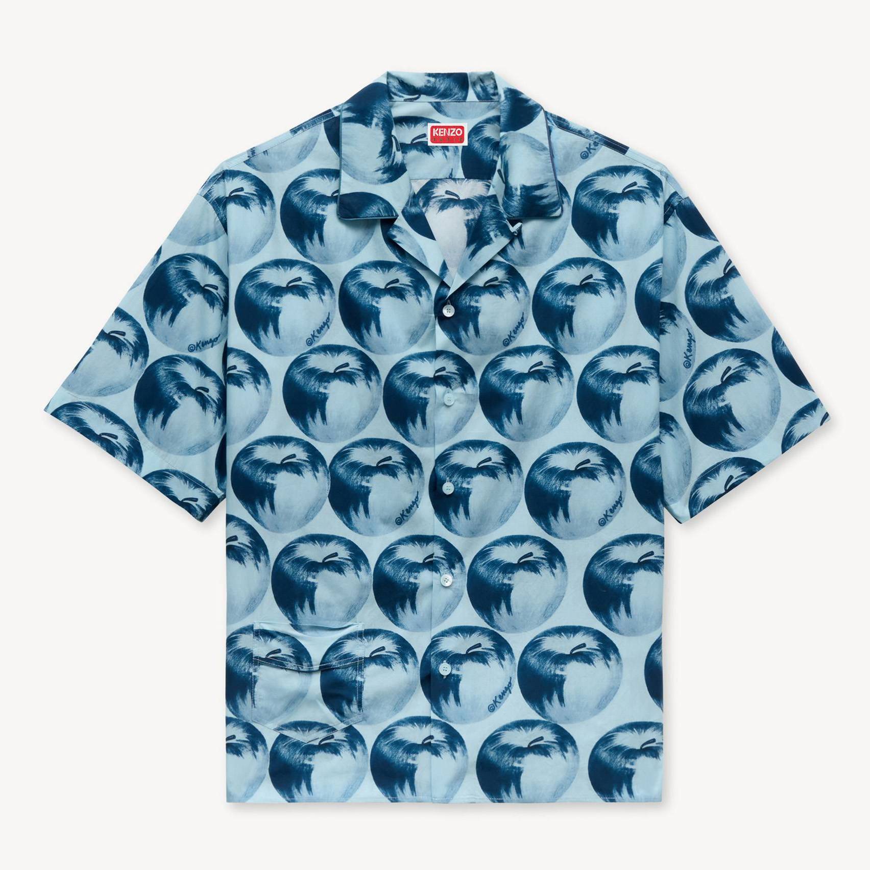 KENZO ' Apple Pop' Haiwaiian Short Sleeve Shirt , Man, Light Blue, Size L, Cotton