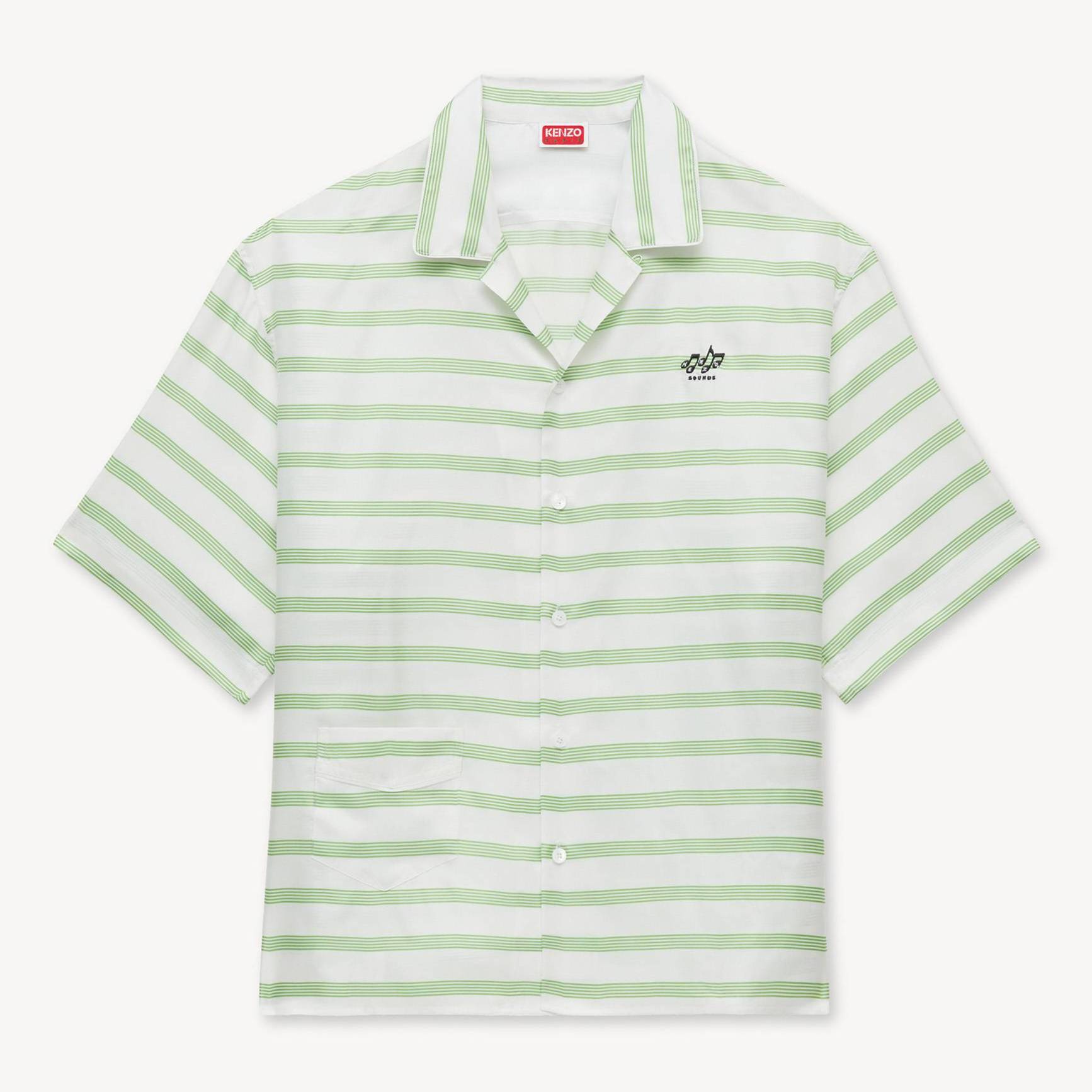 KENZO ' Sounds' Hawaiian Short Sleeve Shirt In Slik, Man, Grass Green, Size Xl, Silk