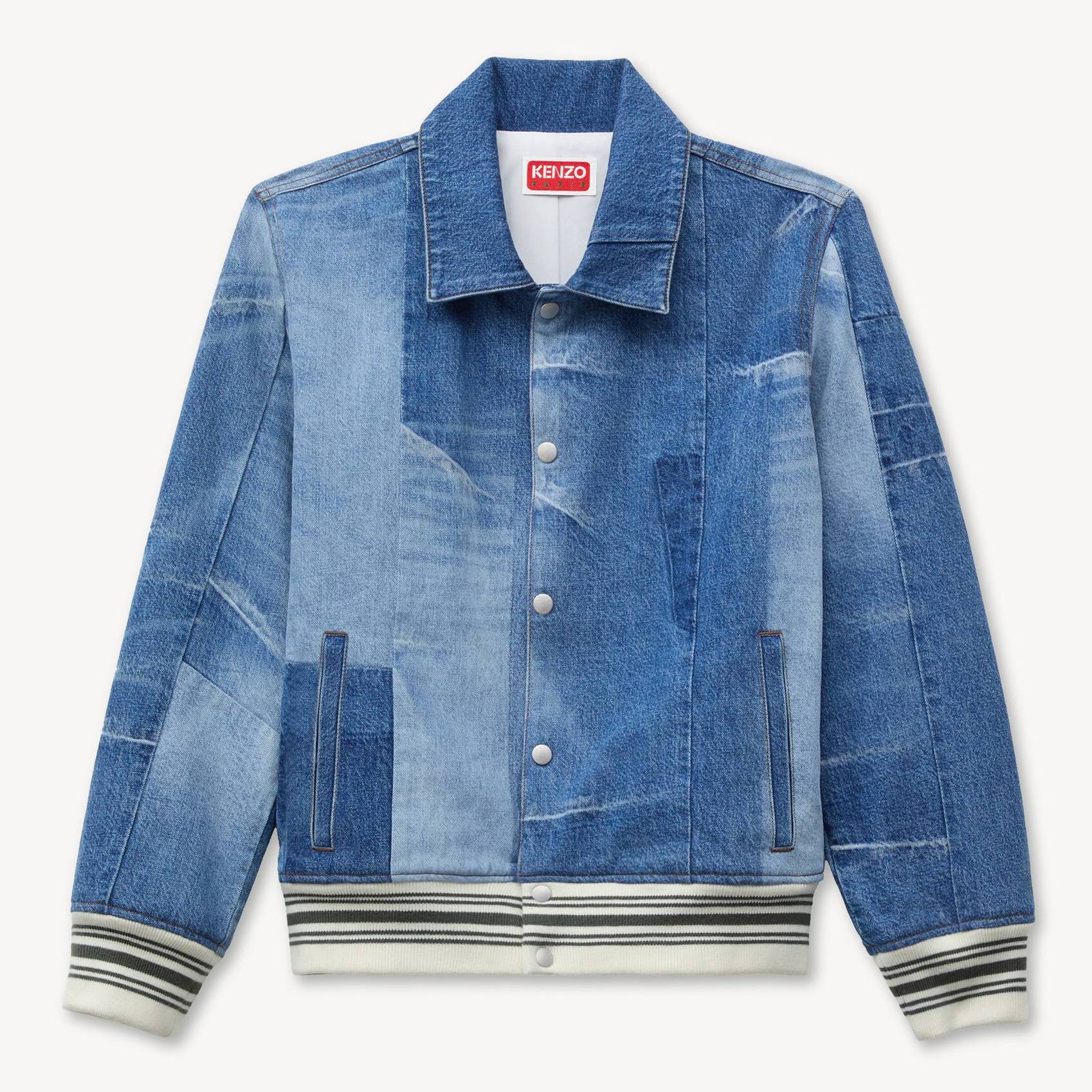 KENZO Patchwork Blouson In Japanese Denim, Unisex, Stone Bleached Blue Size M, Denim