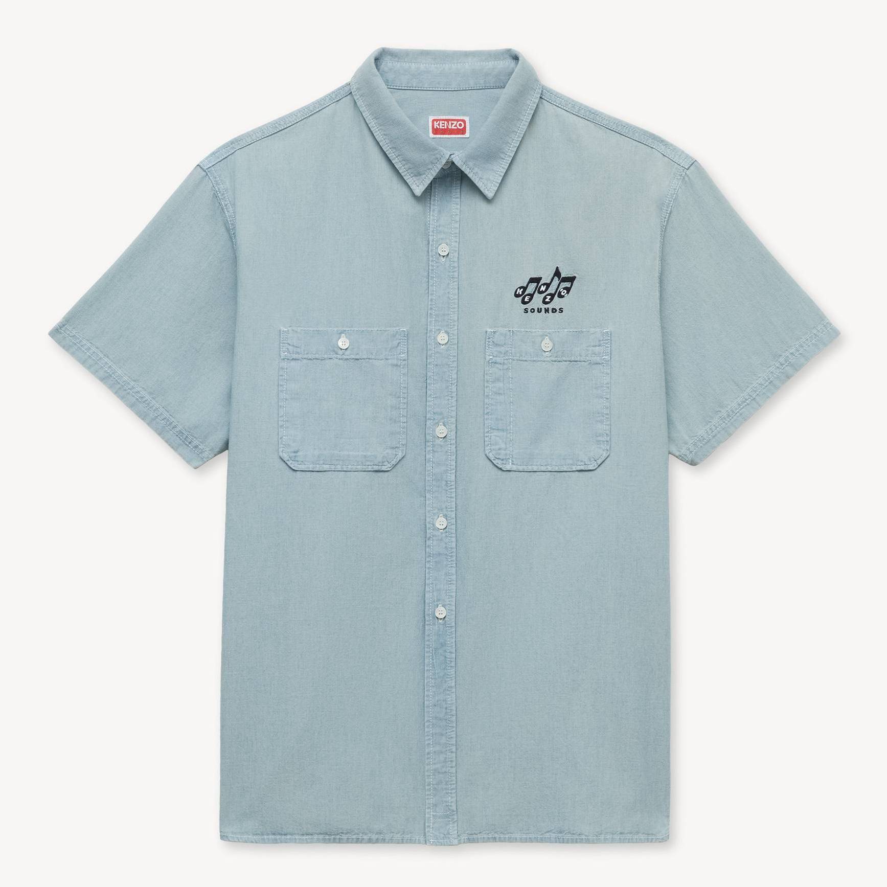 Camicia Casual a Maniche Corte In Chambray 'Kenzo Sounds' Stone Bl Dirty Blue Denim- Uomo - Taglia Xl