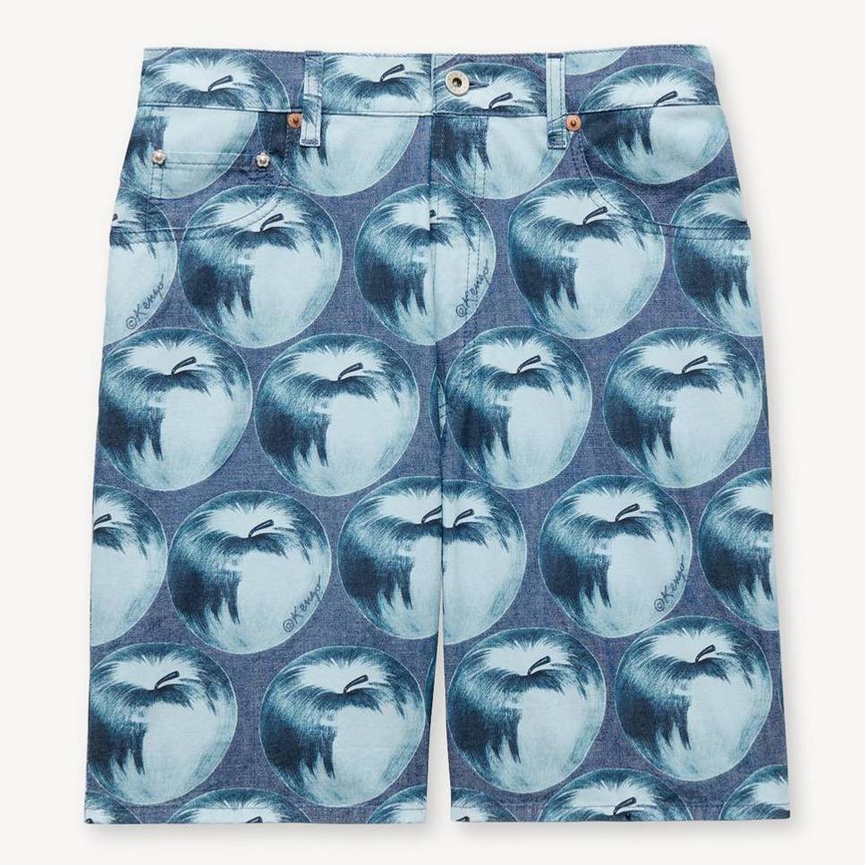 KENZO ' Apple Pop' Straight Shorts In Japanese Denim, Man, Light Blue, Size 35, Leather