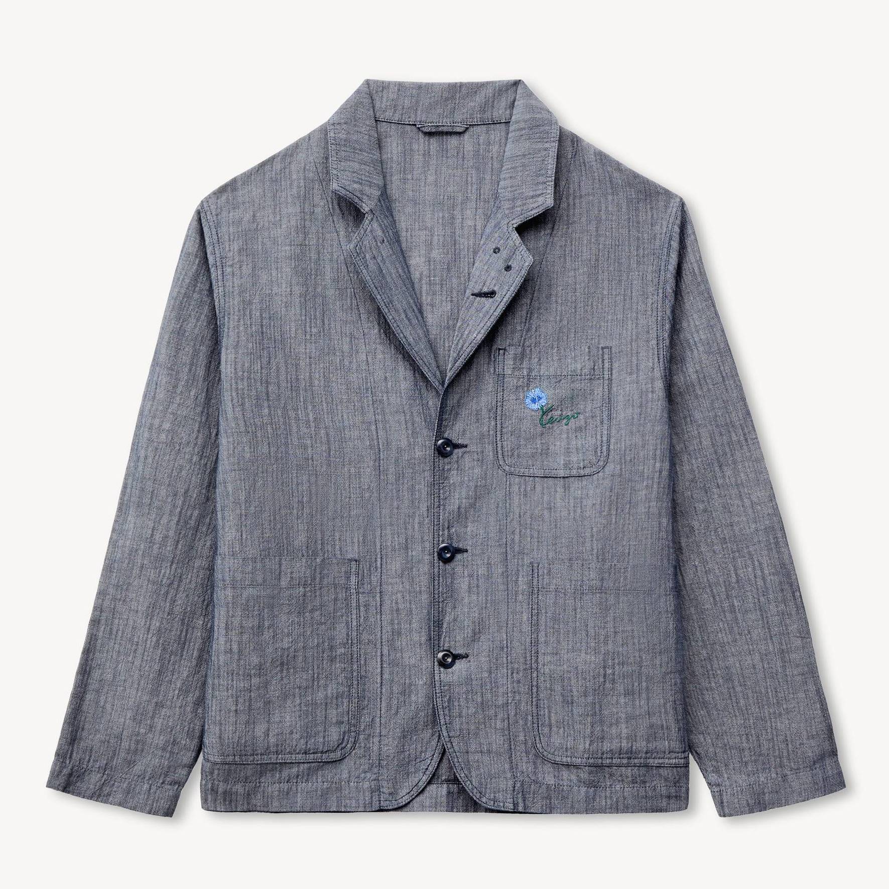 KENZO ' Tulip' Light Workwear Jacket Linen, Man, Blue Black, Size L,