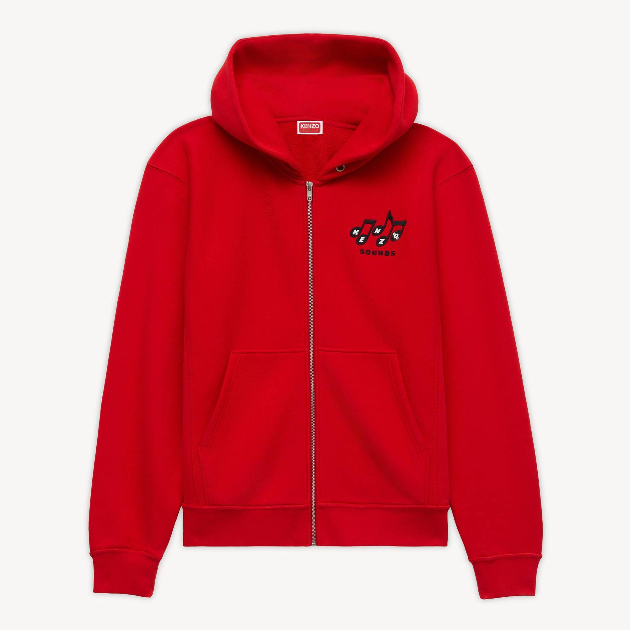 KENZO ' Sounds' Zip Up Hoodie , Man, Cherry Red, Size Xl, Cotton