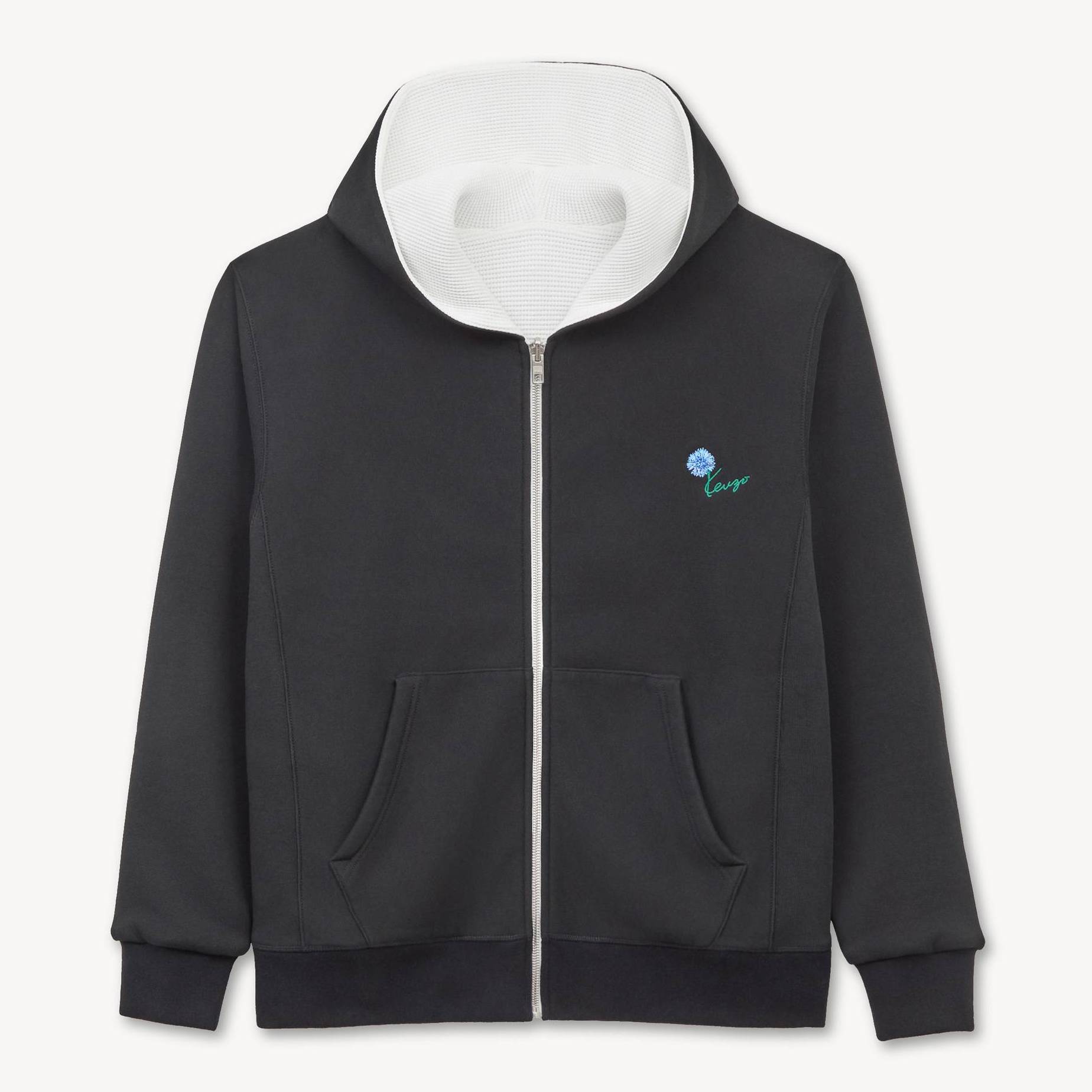 KENZO ' Tulip' Reversible Zip Up Hoodie , Man, Black, Size Xl, Cotton