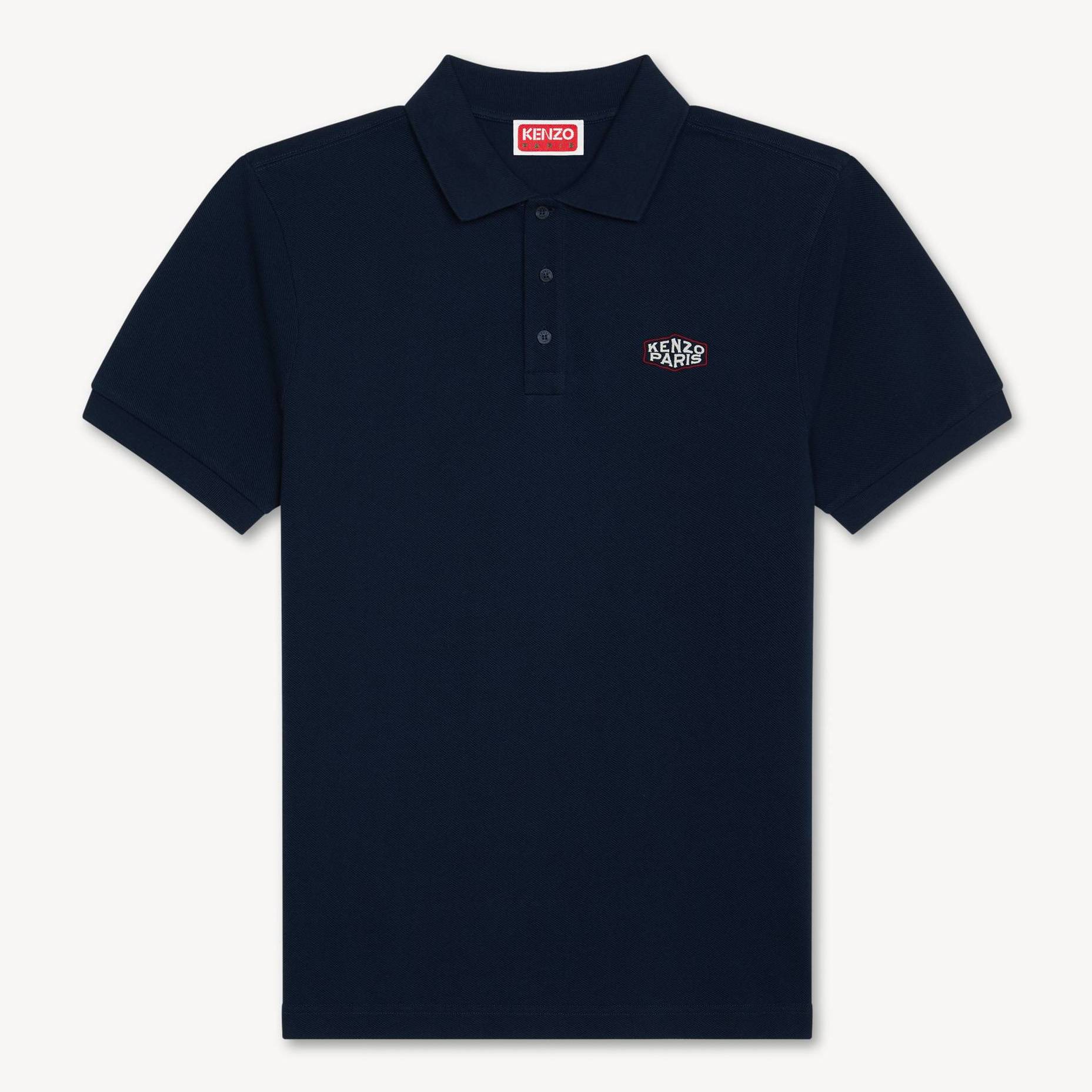 KENZO ' Paris Frame' Embroidered Slim Polo , Man, Navy Blue, Size L, Cotton