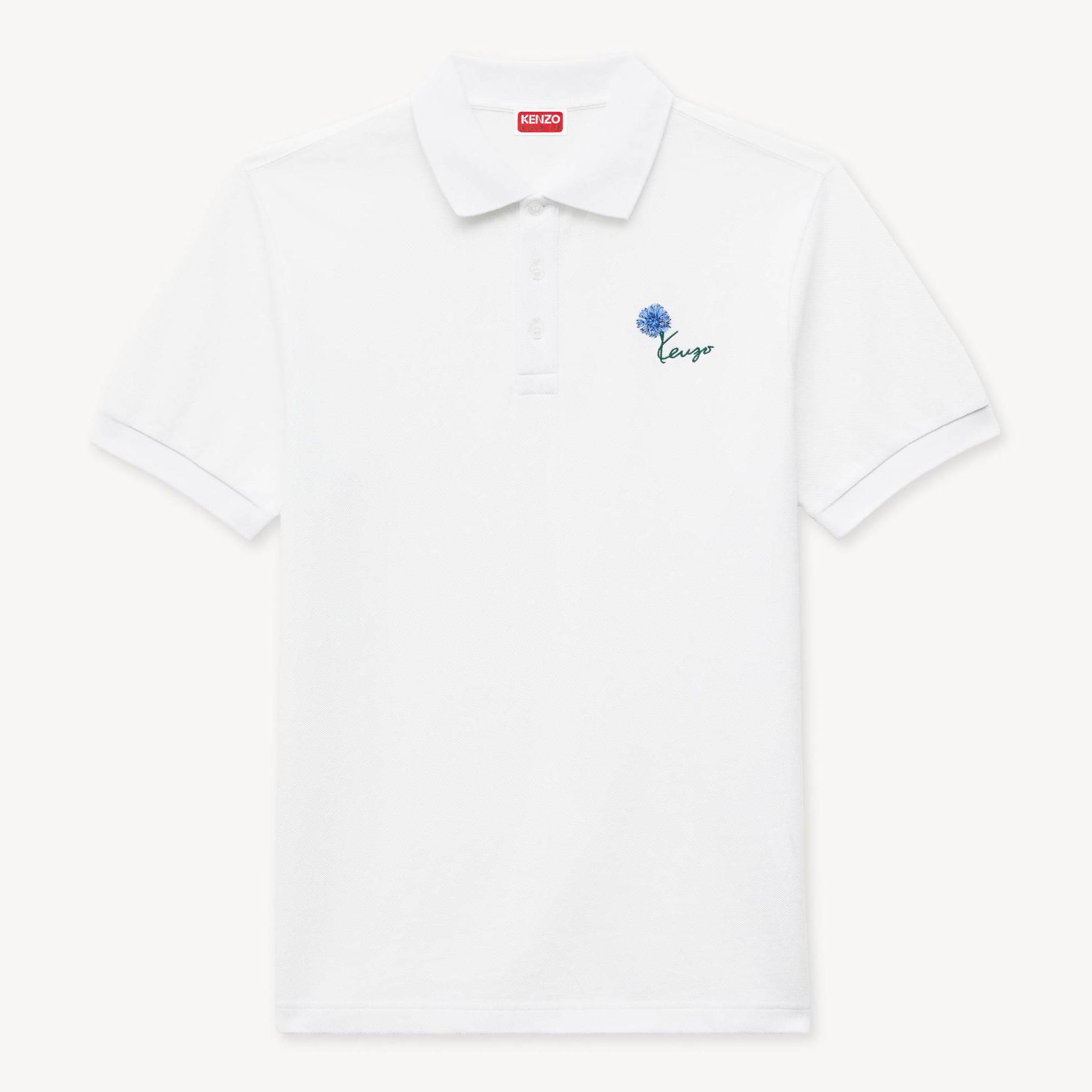 KENZO ' Tulip' Embroidered Slim Polo , Man, Off White, Size L, Cotton