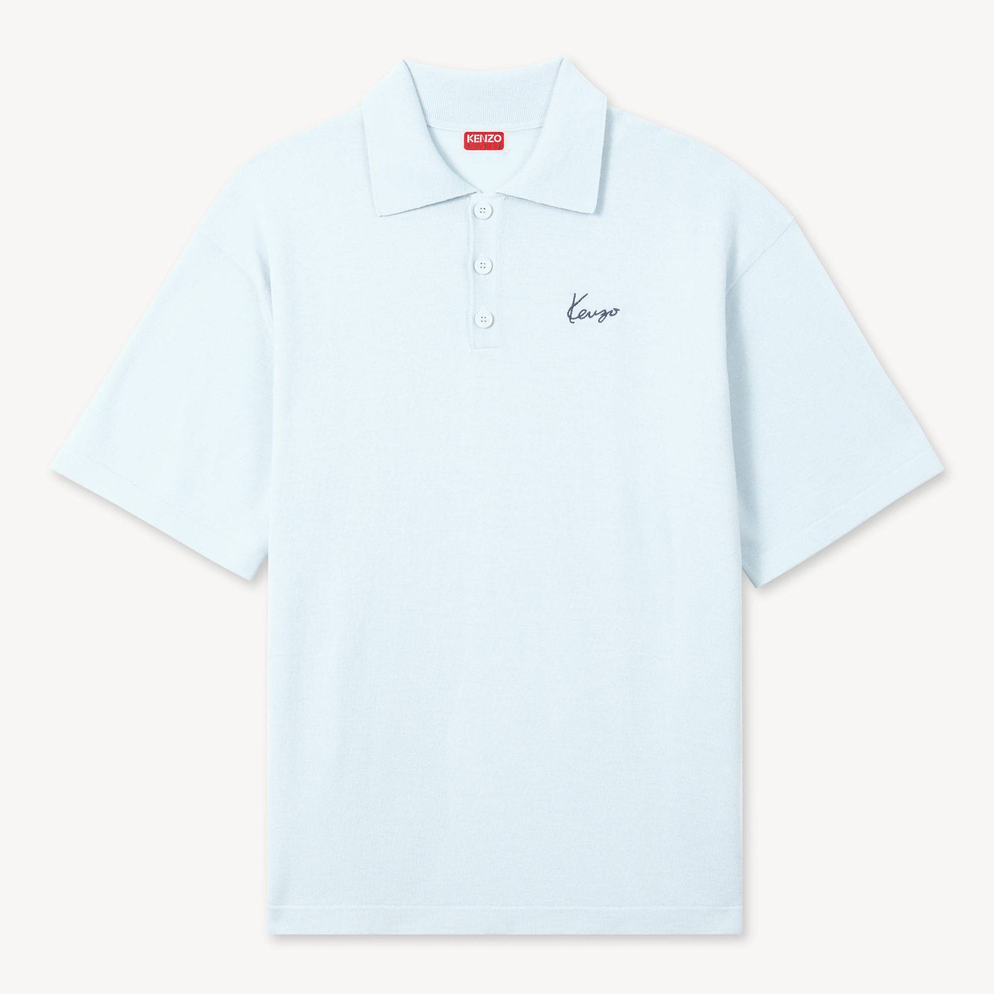 KENZO 'Kenzo Signature' Embroidered Polo In Merino Wool, Sky Blue, - Mens, L