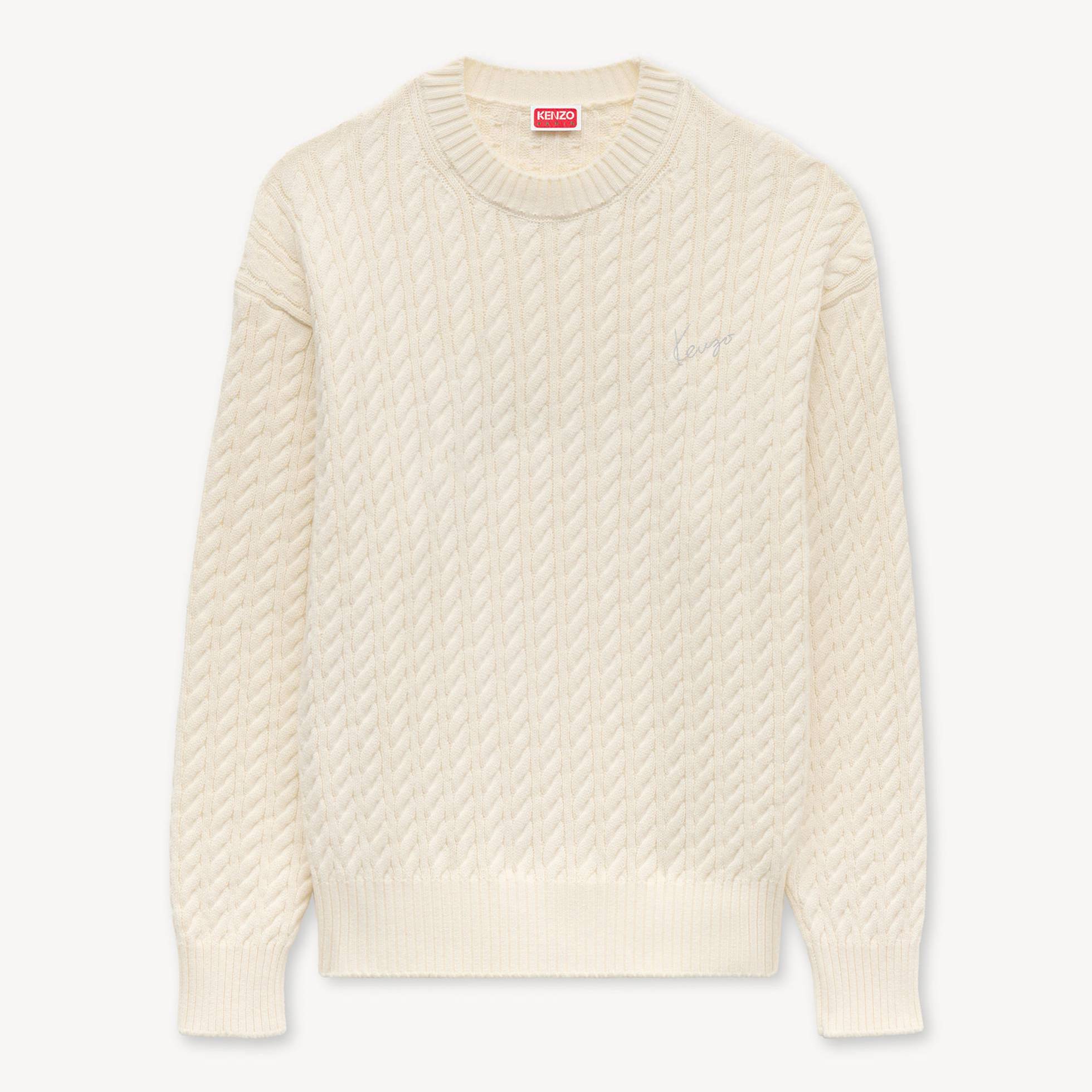 KENZO ' Signature' Embroidered Knit Sweater, Man, Off White, Size M, Cotton