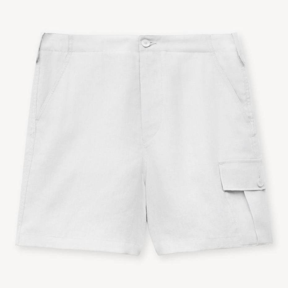 KENZO Cargo Shorts In Linen Hemp, Pearl Grey, - Mens, 42