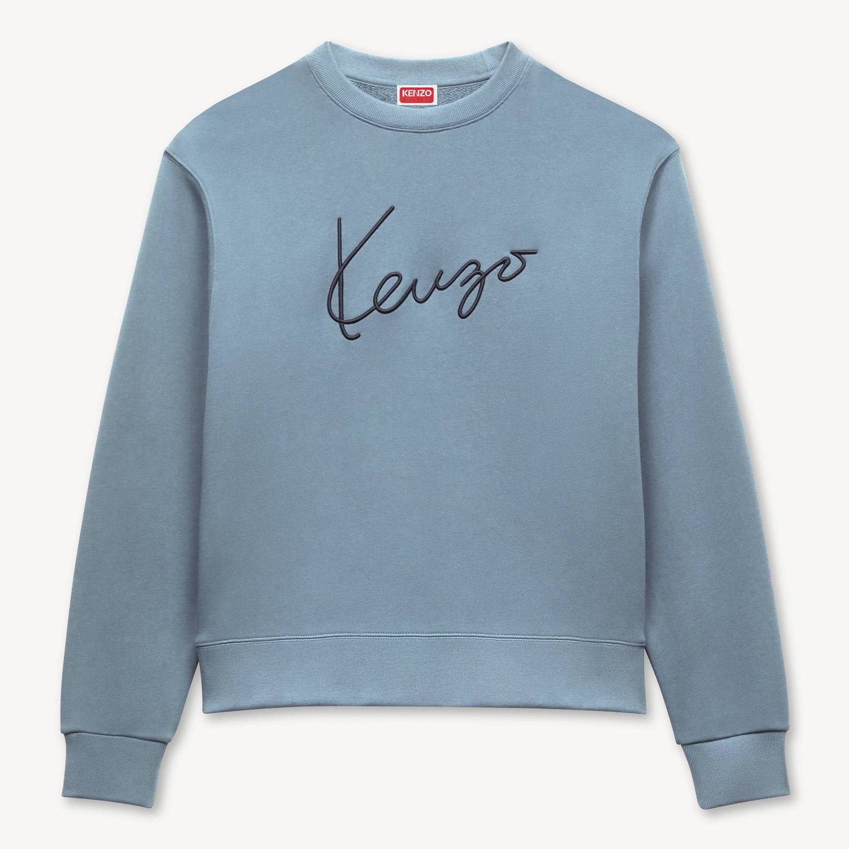 KENZO ' Signature' Embroidered Sweatshirt , Man, Anthracite, Size M, Cotton