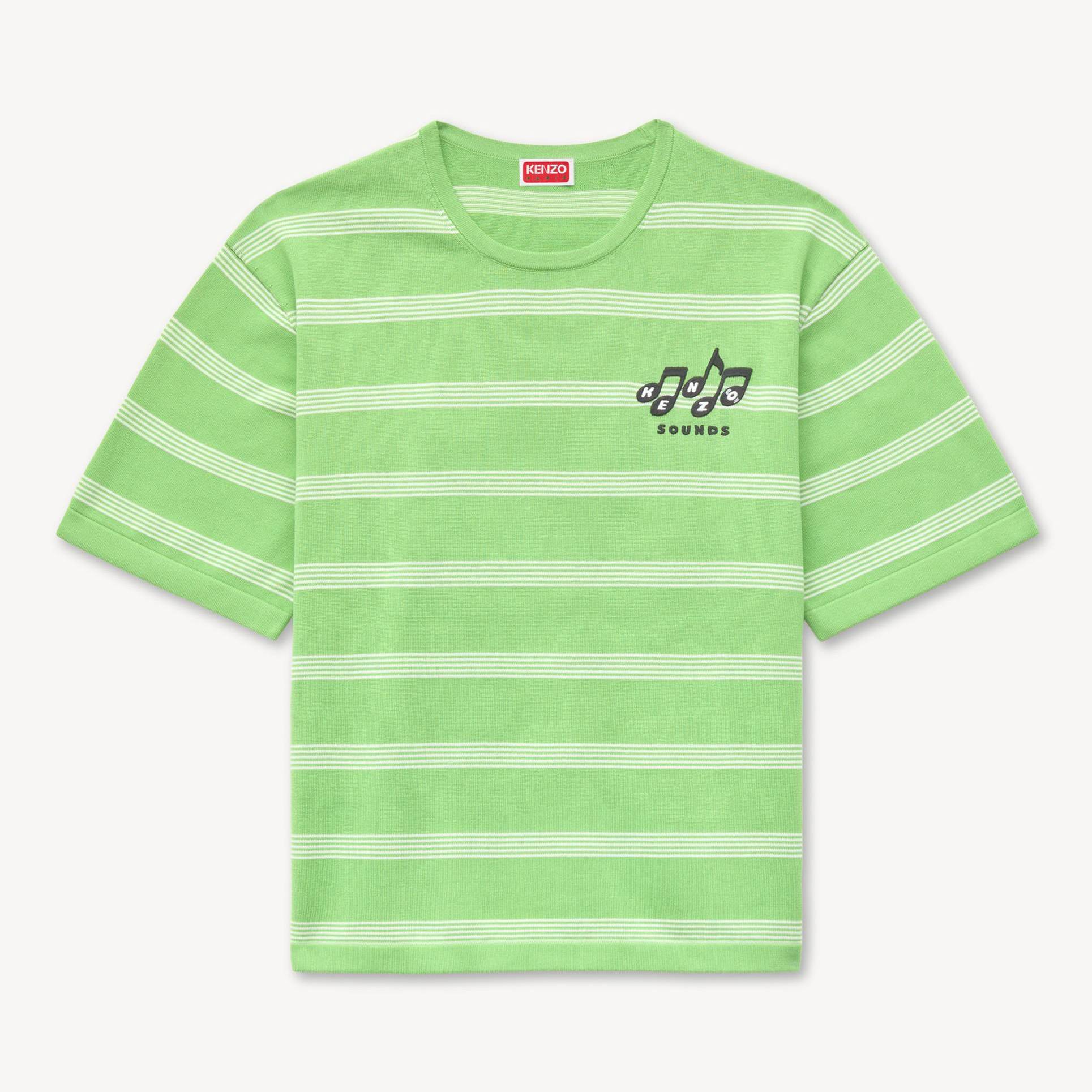 KENZO ' Sounds' Embroidered Mariniere T-shirt In Light Cotton, Man, Grass Green, Size S, Cotton